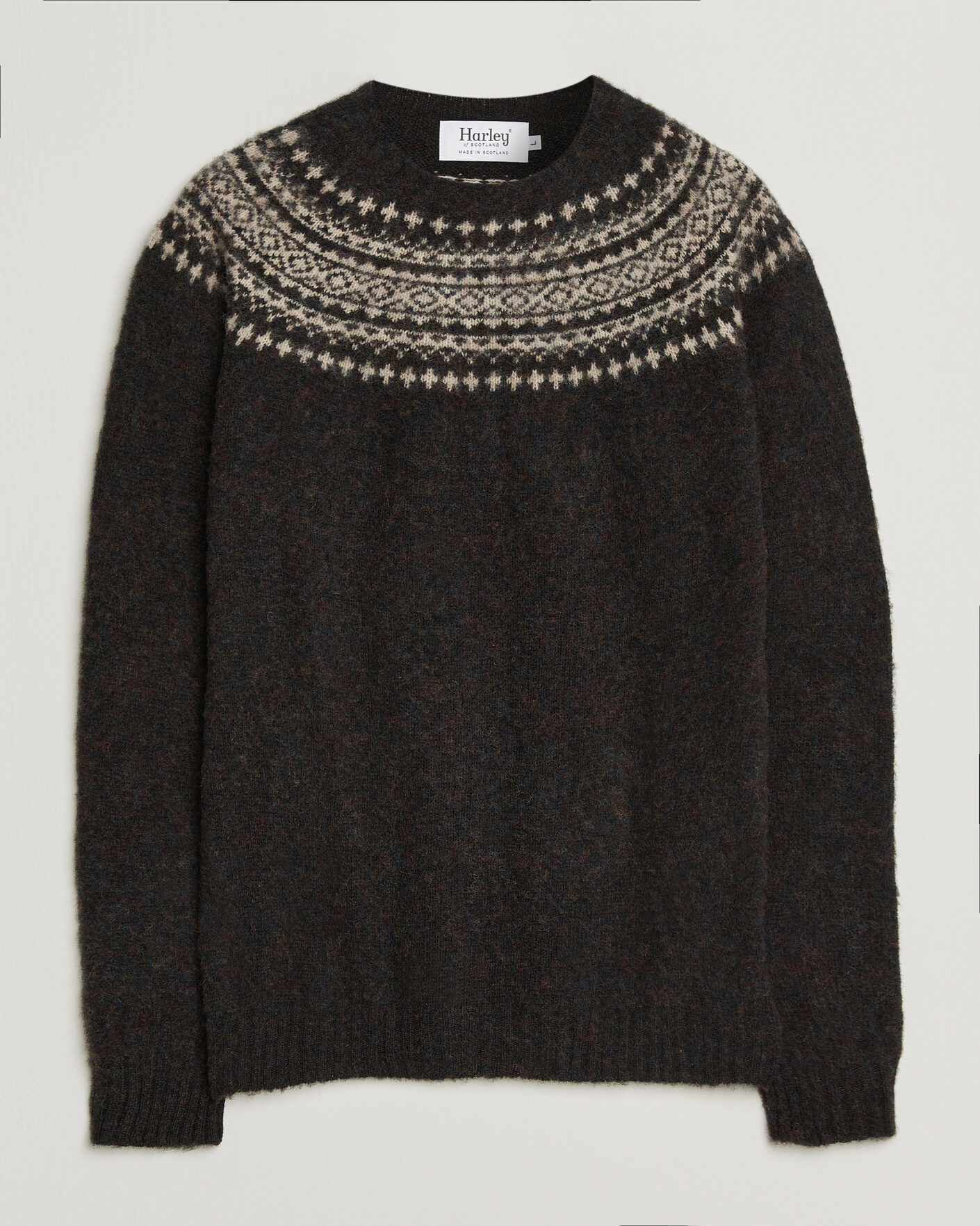 Heren | Truien | Harley Of Scotland | Brushed Supersoft Lambswool Yolk Fairisle Volcano/Cameo