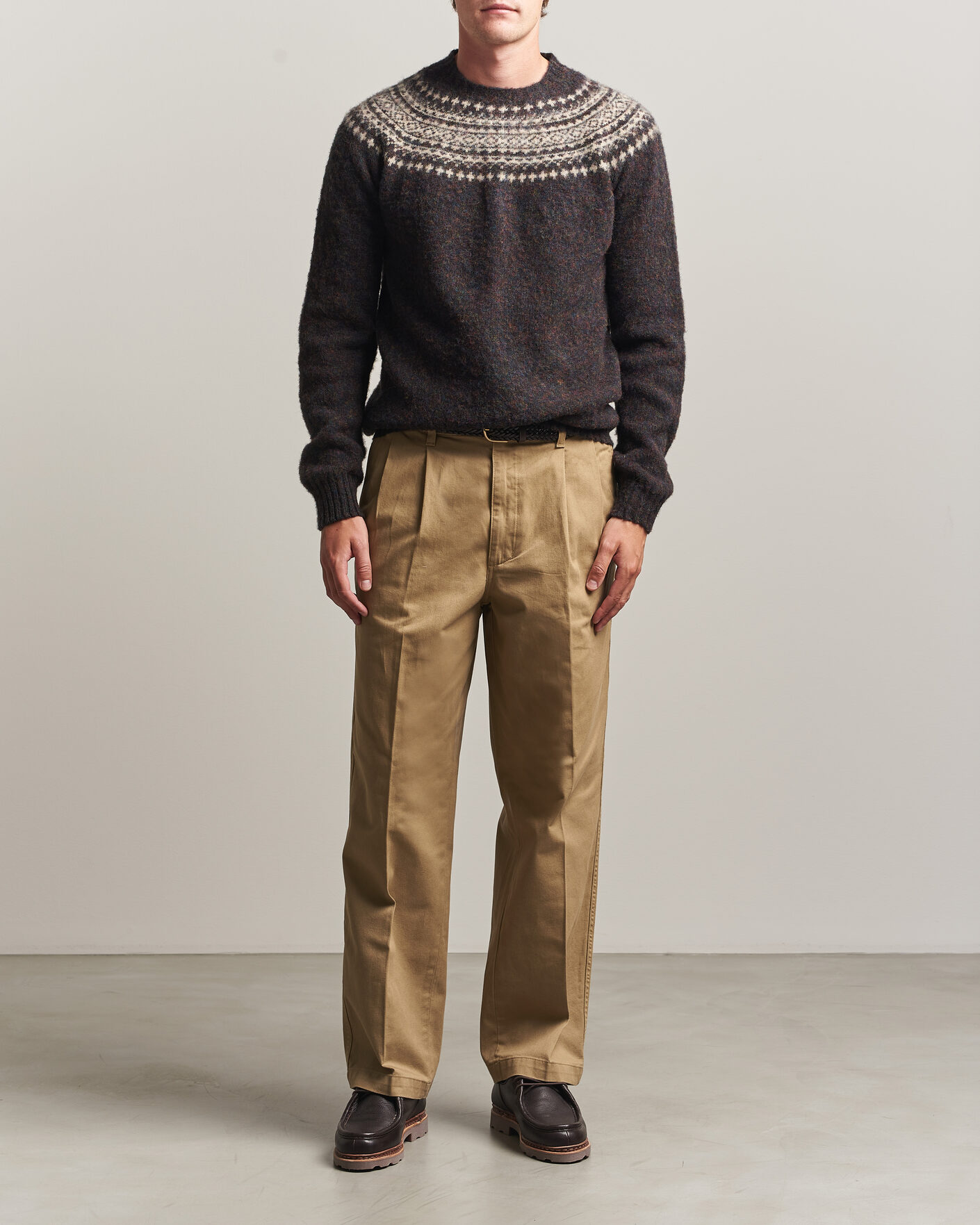 Heren | Truien | Harley Of Scotland | Brushed Supersoft Lambswool Yolk Fairisle Volcano/Cameo