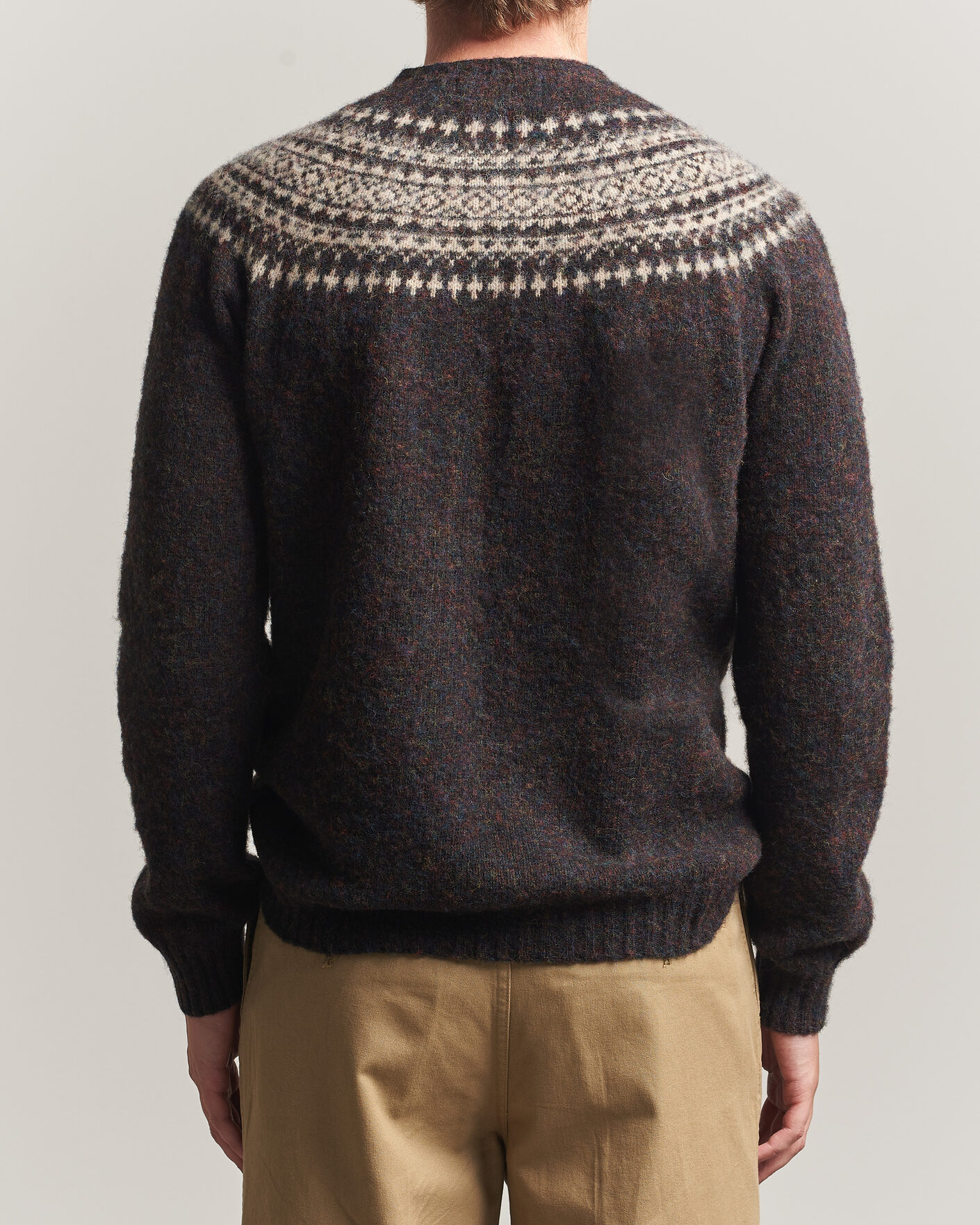 Heren | Truien | Harley Of Scotland | Brushed Supersoft Lambswool Yolk Fairisle Volcano/Cameo