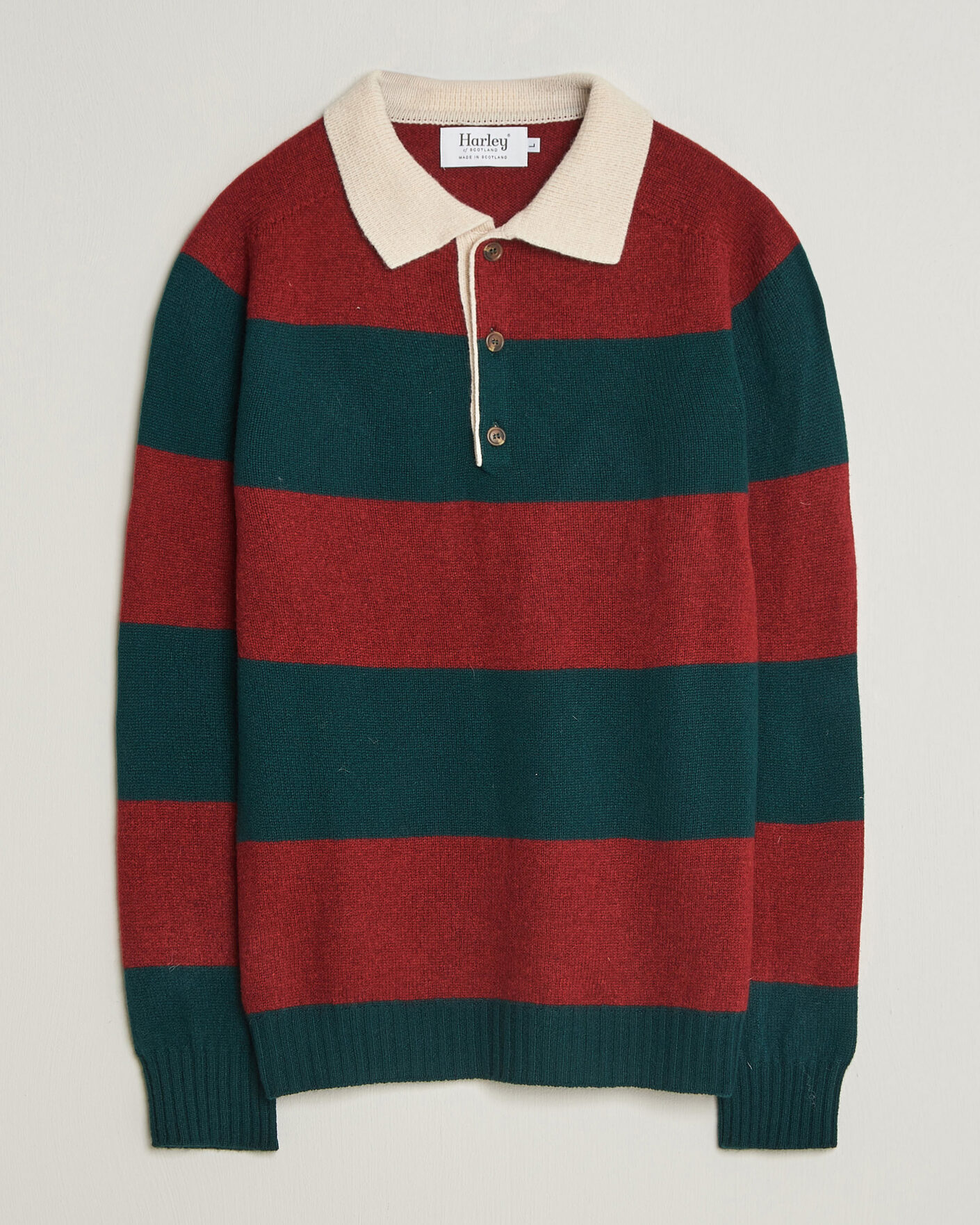 Heren | Truien | Harley Of Scotland | Supersoft 2ply Lambswool Rugby Green/Red