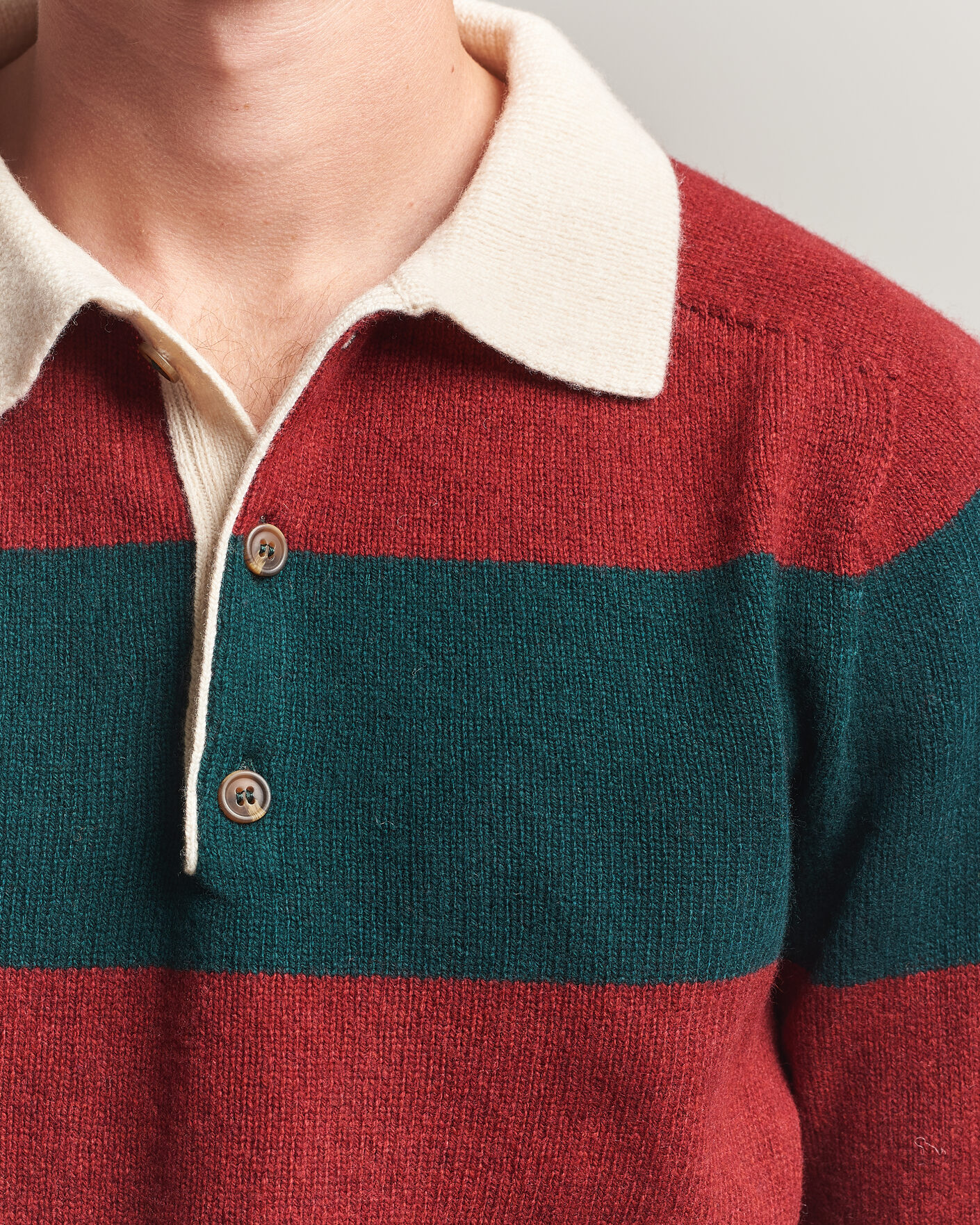 Heren | Truien | Harley Of Scotland | Supersoft 2ply Lambswool Rugby Green/Red