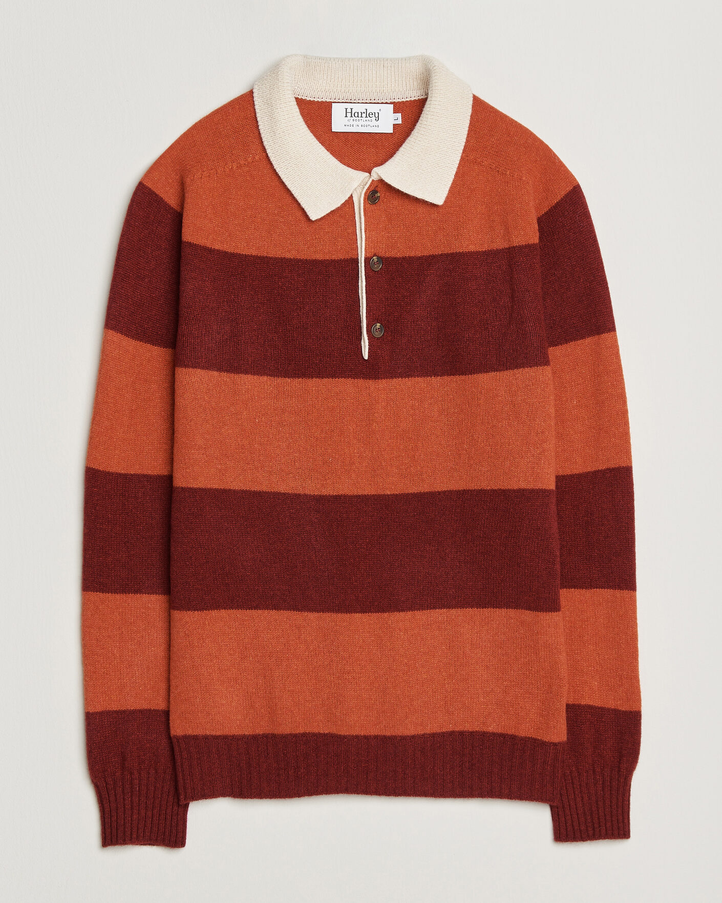 Heren | Truien | Harley Of Scotland | Supersoft 2ply Lambswool Rugby Red/Orange