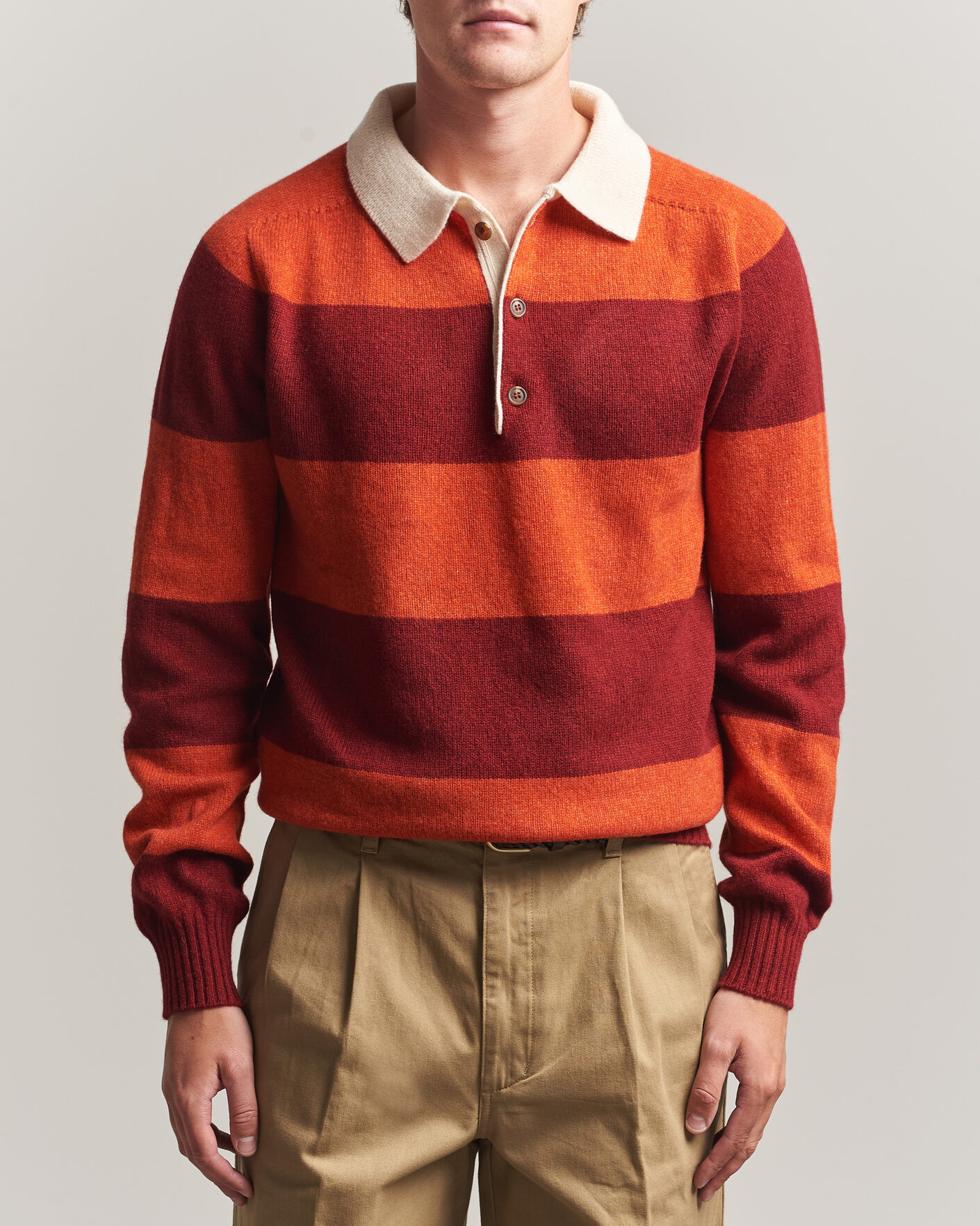 Heren | Truien | Harley Of Scotland | Supersoft 2ply Lambswool Rugby Red/Orange