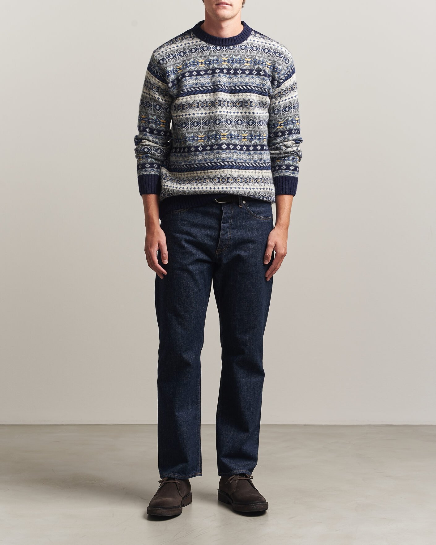 Homme | Pulls Et Tricots | Harley Of Scotland | Supersoft 2ply Lambswool Fairisle Crew Navy