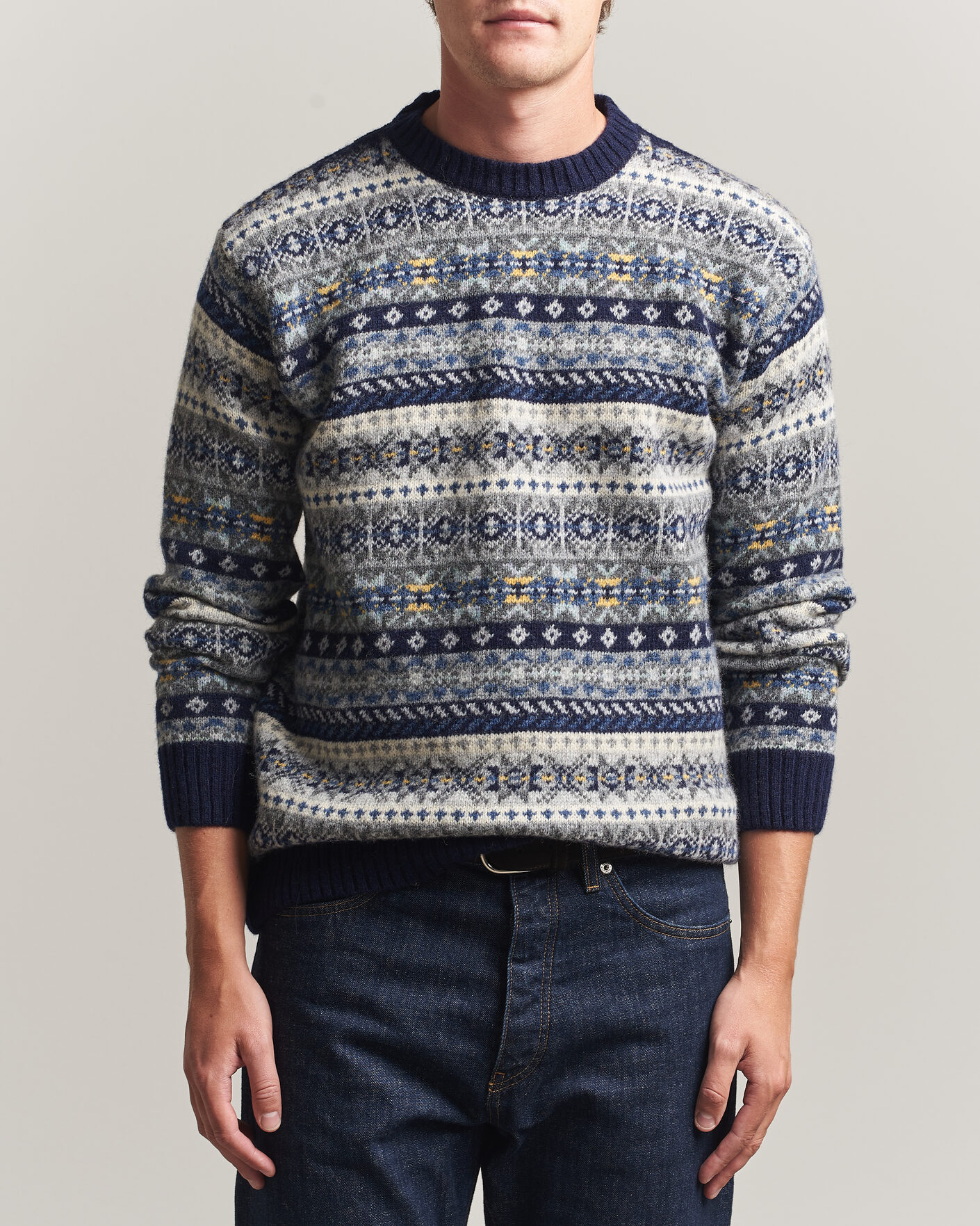 Homme | Pulls Et Tricots | Harley Of Scotland | Supersoft 2ply Lambswool Fairisle Crew Navy
