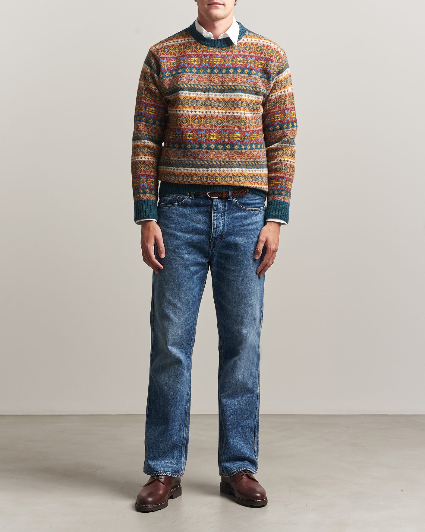 Homme | Pulls Et Tricots | Harley Of Scotland | Supersoft 2ply Lambswool Fairisle Crew Tempest