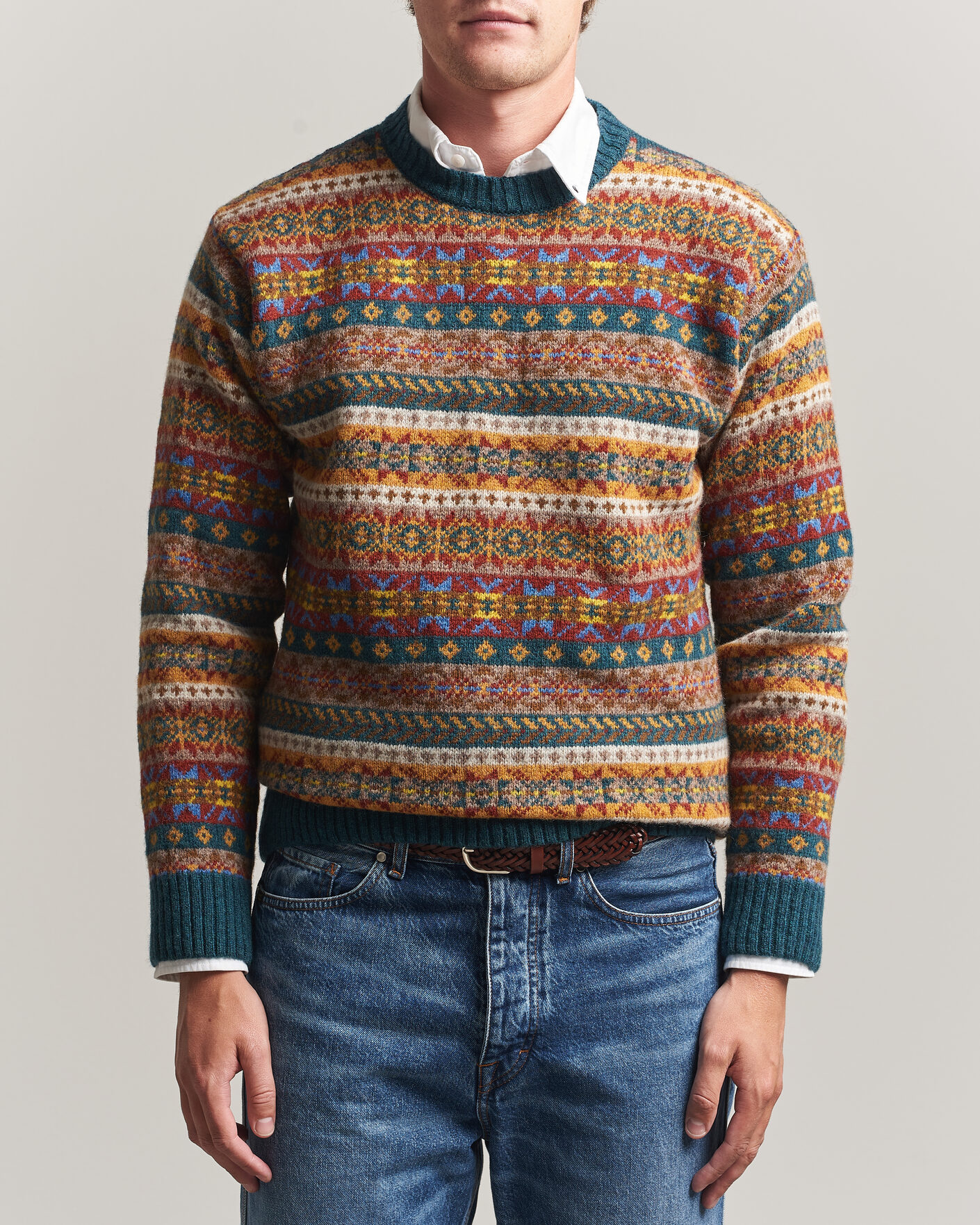 Homme | Pulls Et Tricots | Harley Of Scotland | Supersoft 2ply Lambswool Fairisle Crew Tempest