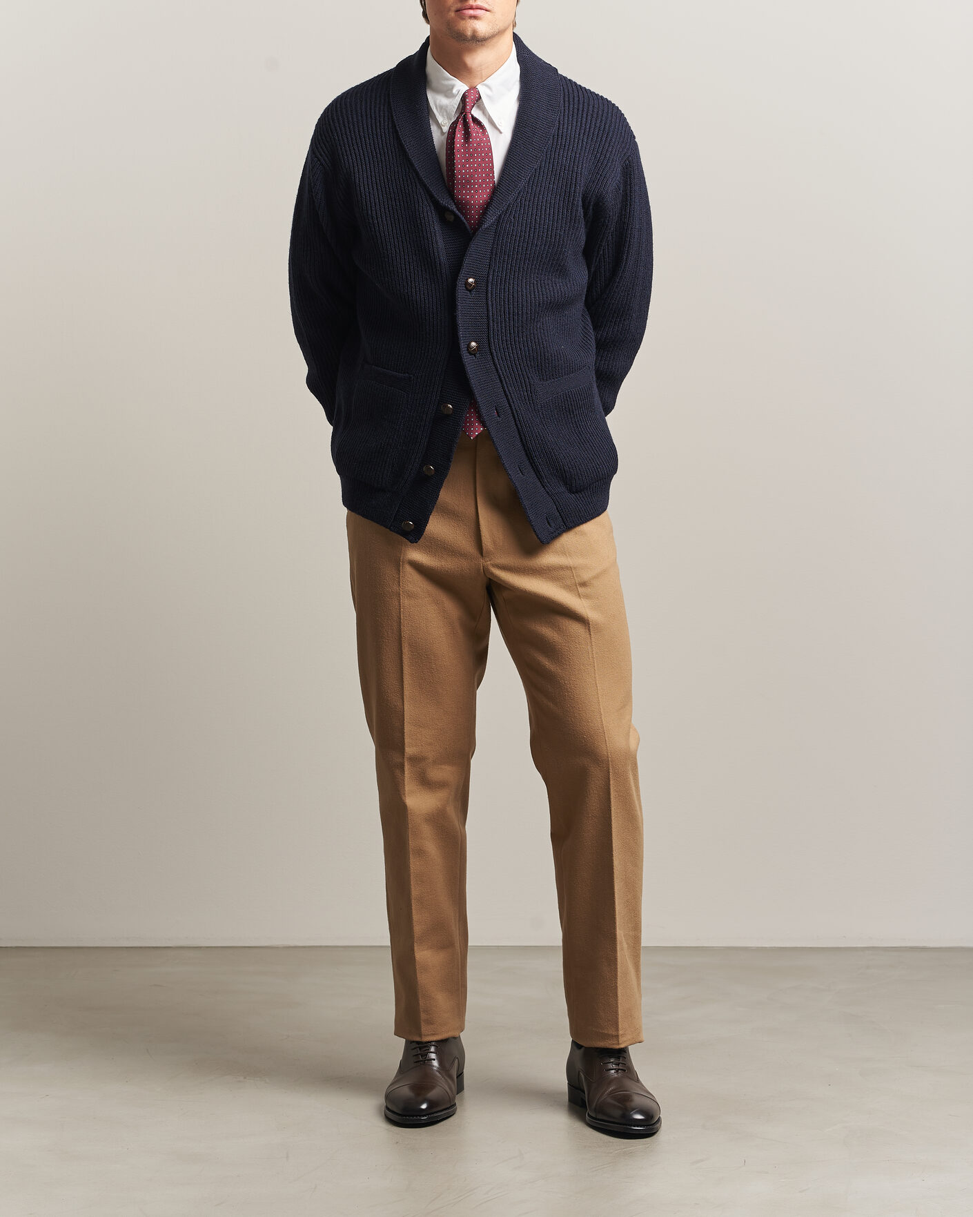 Heren | Truien | Kamakura Shirts | McQueen Shawl Collar Cardigan Navy