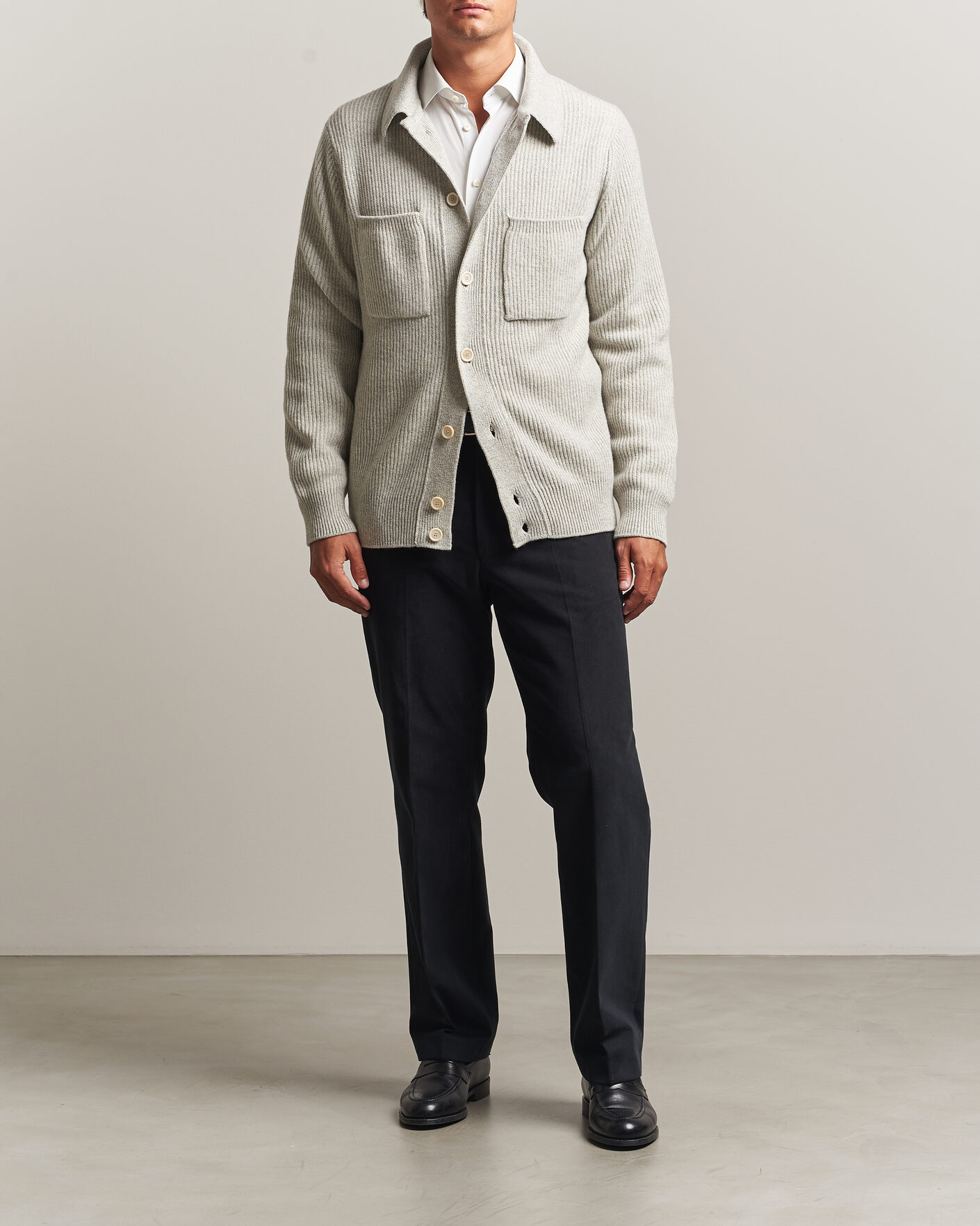 Heren | Truien | Lardini | Heavy Knitted Cardigan Light Grey