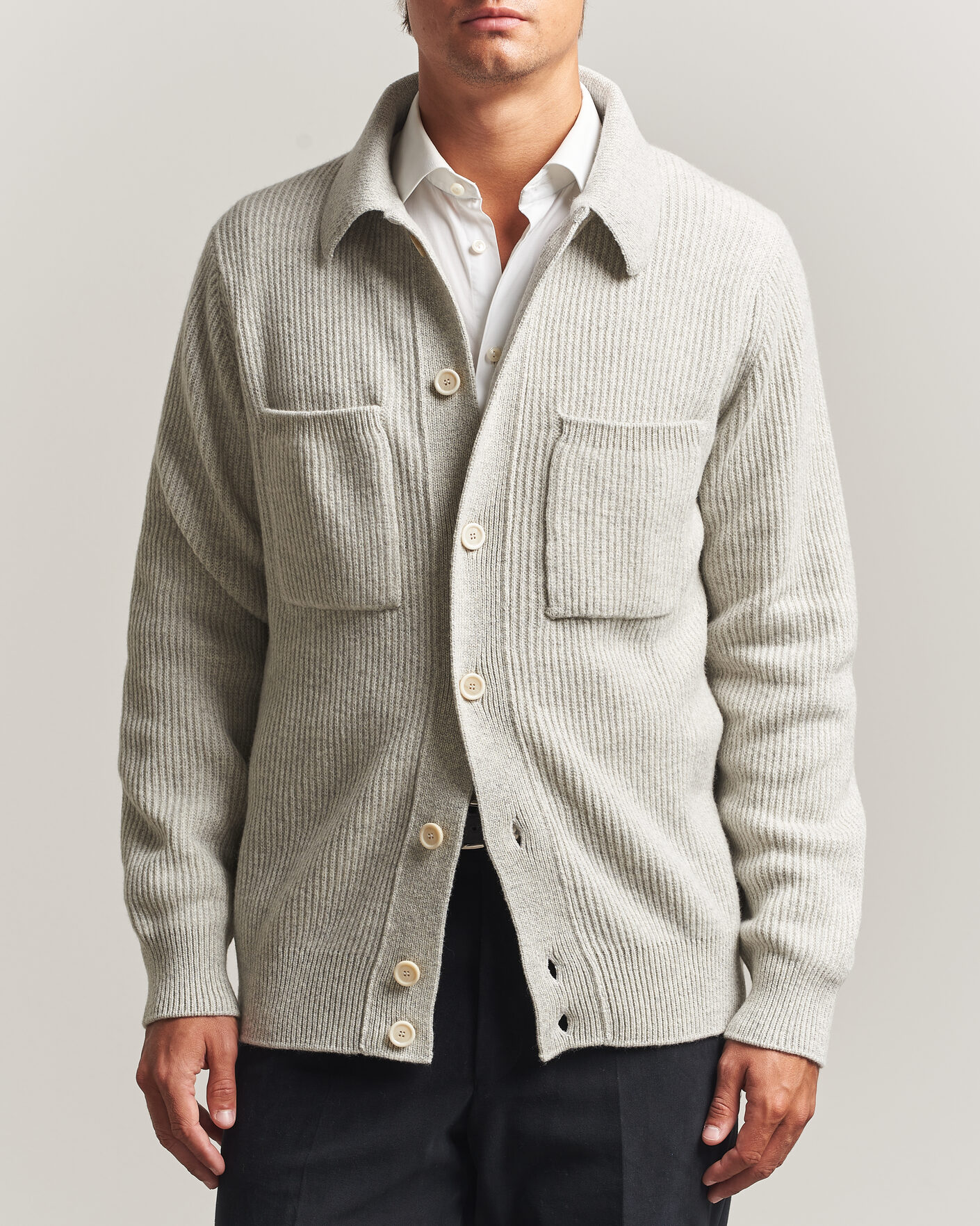Heren | Truien | Lardini | Heavy Knitted Cardigan Light Grey