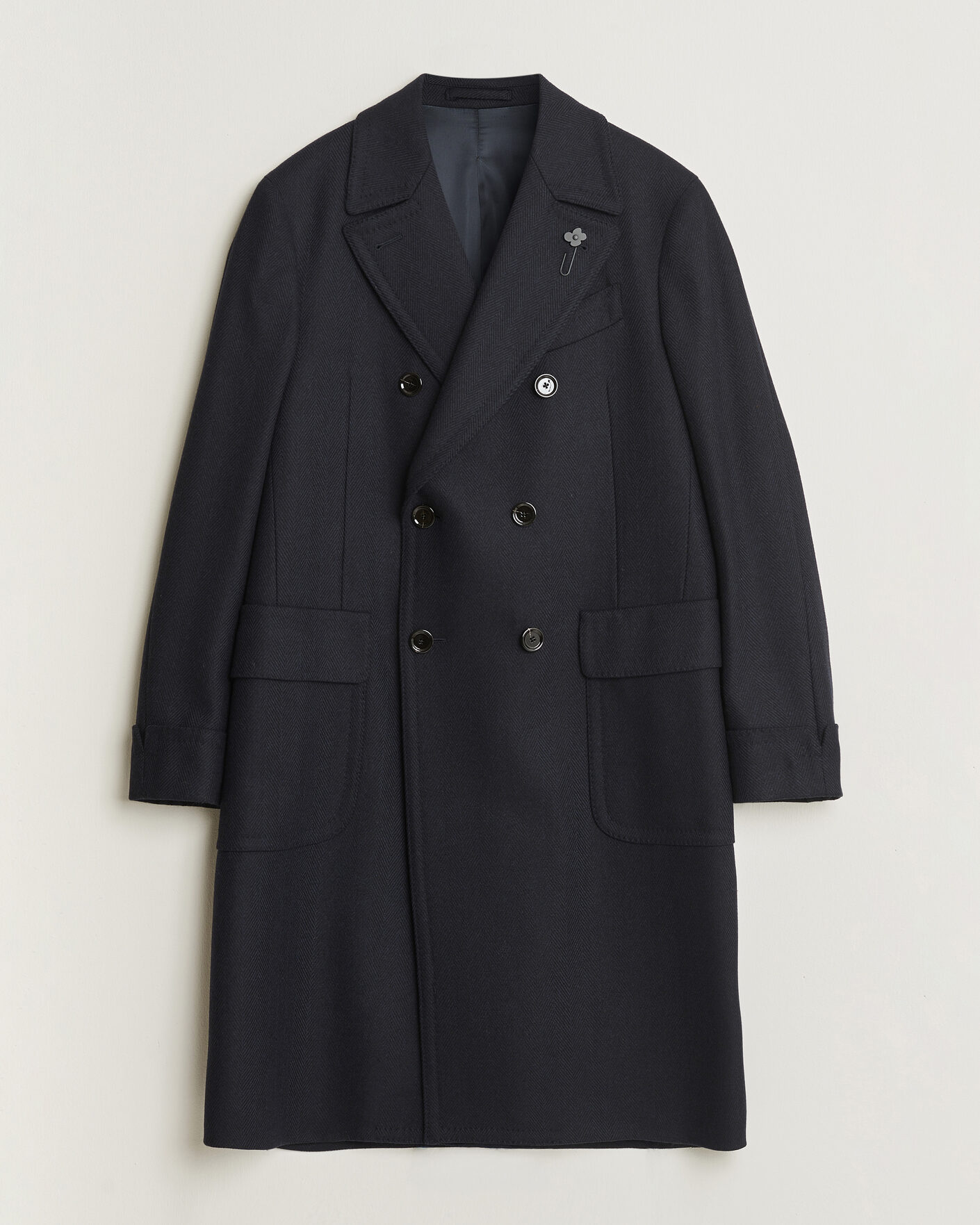 Homme | Manteaux Et Vestes | Lardini | Ulster Wool/Cashmere Tonal Herringbone Coat Navy