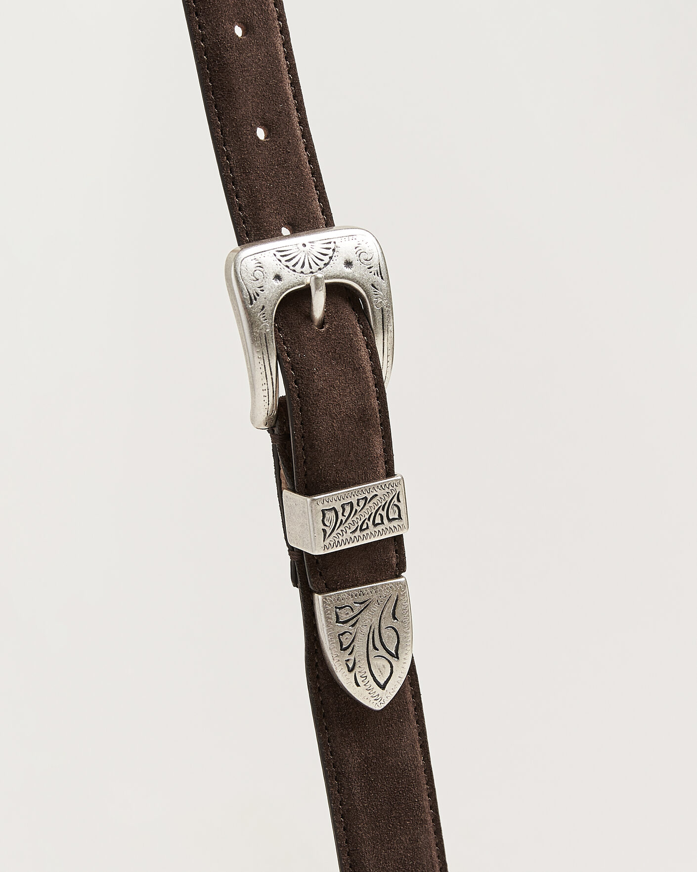 Heren | Riemen | Drake's | Suede Western Belt Dark Brown