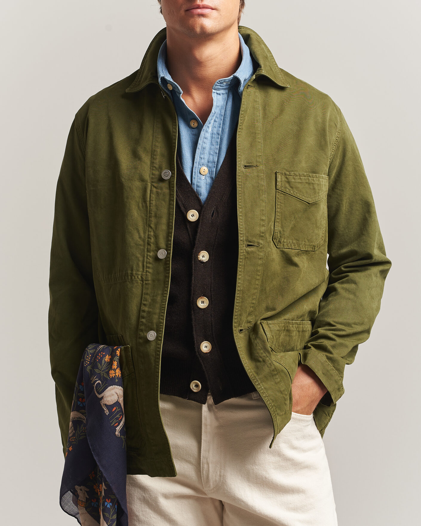 Heren | Jassen | Drake's | Duck Cotton Canvas Chore Jacket Olive