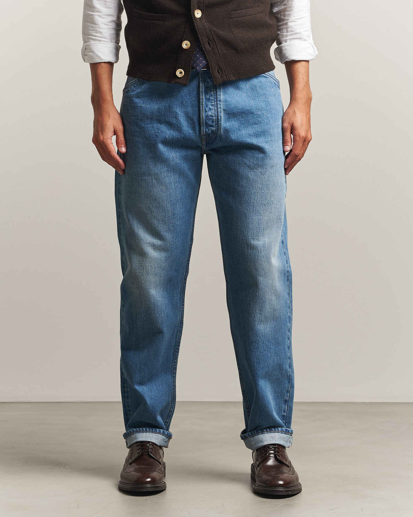 Homme | Jeans | Drake's | 5-Pocket Japanese Selvedge Denim Stone Wash