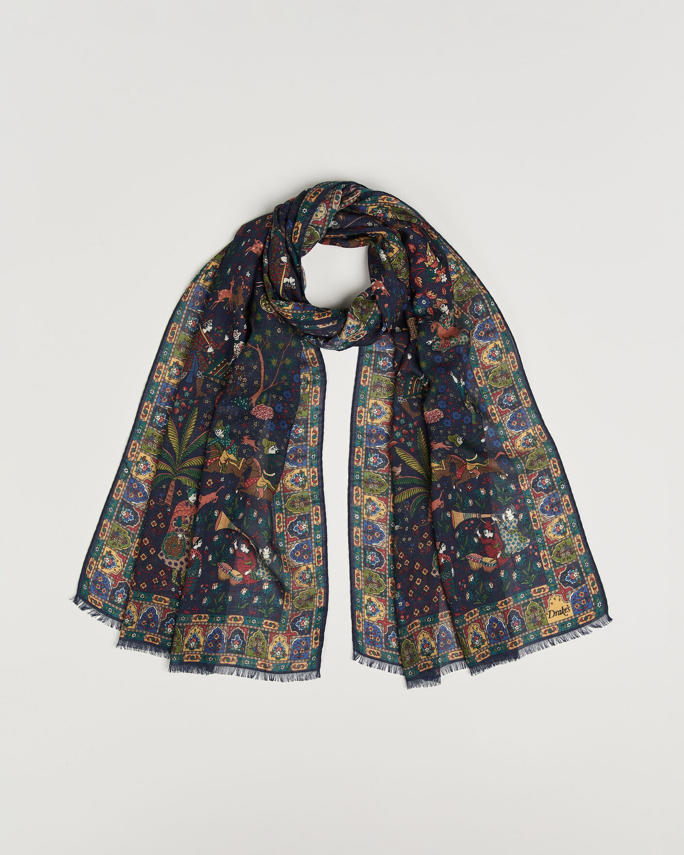 Homme | Écharpes | Drake's | Mughal Garden Wool/Silk Scarf Navy