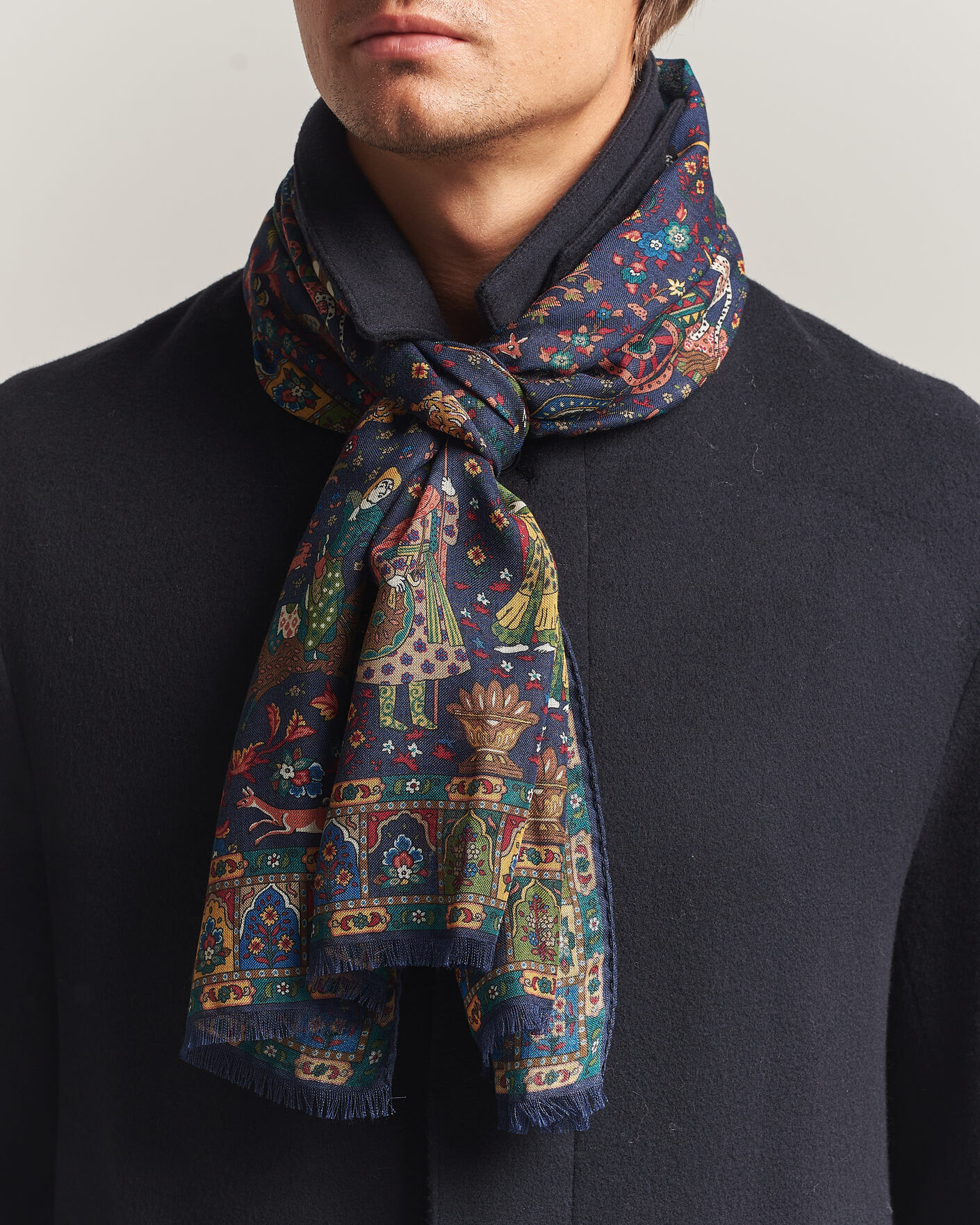 Homme | Écharpes | Drake's | Mughal Garden Wool/Silk Scarf Navy