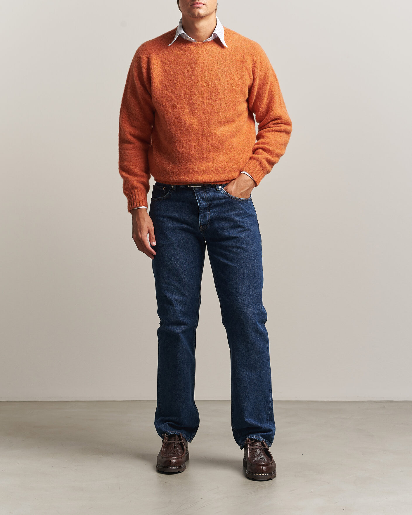 Heren | Truien | Drake's | Brushed Shetland Crew Orange
