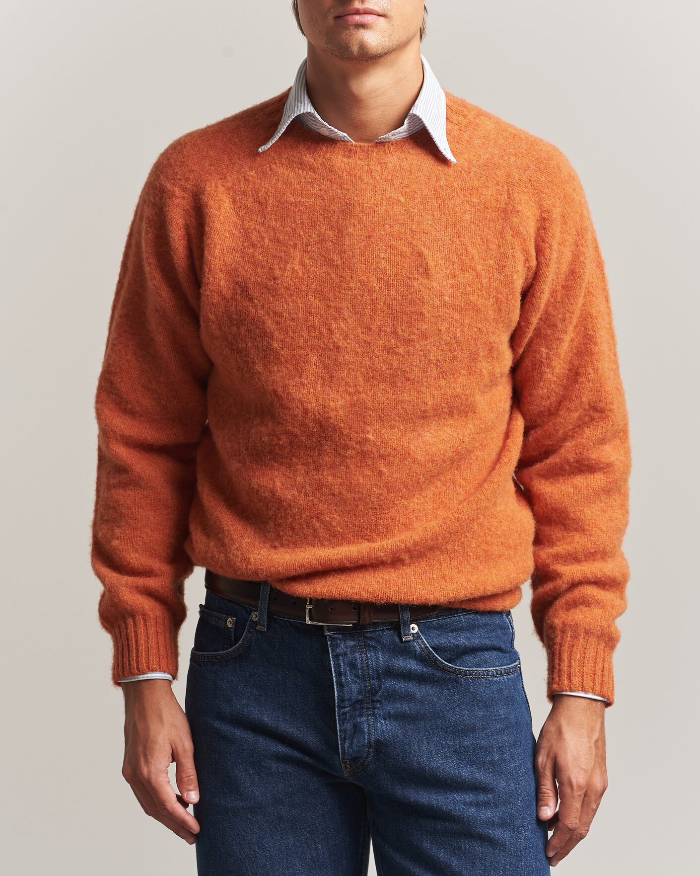 Heren | Truien | Drake's | Brushed Shetland Crew Orange