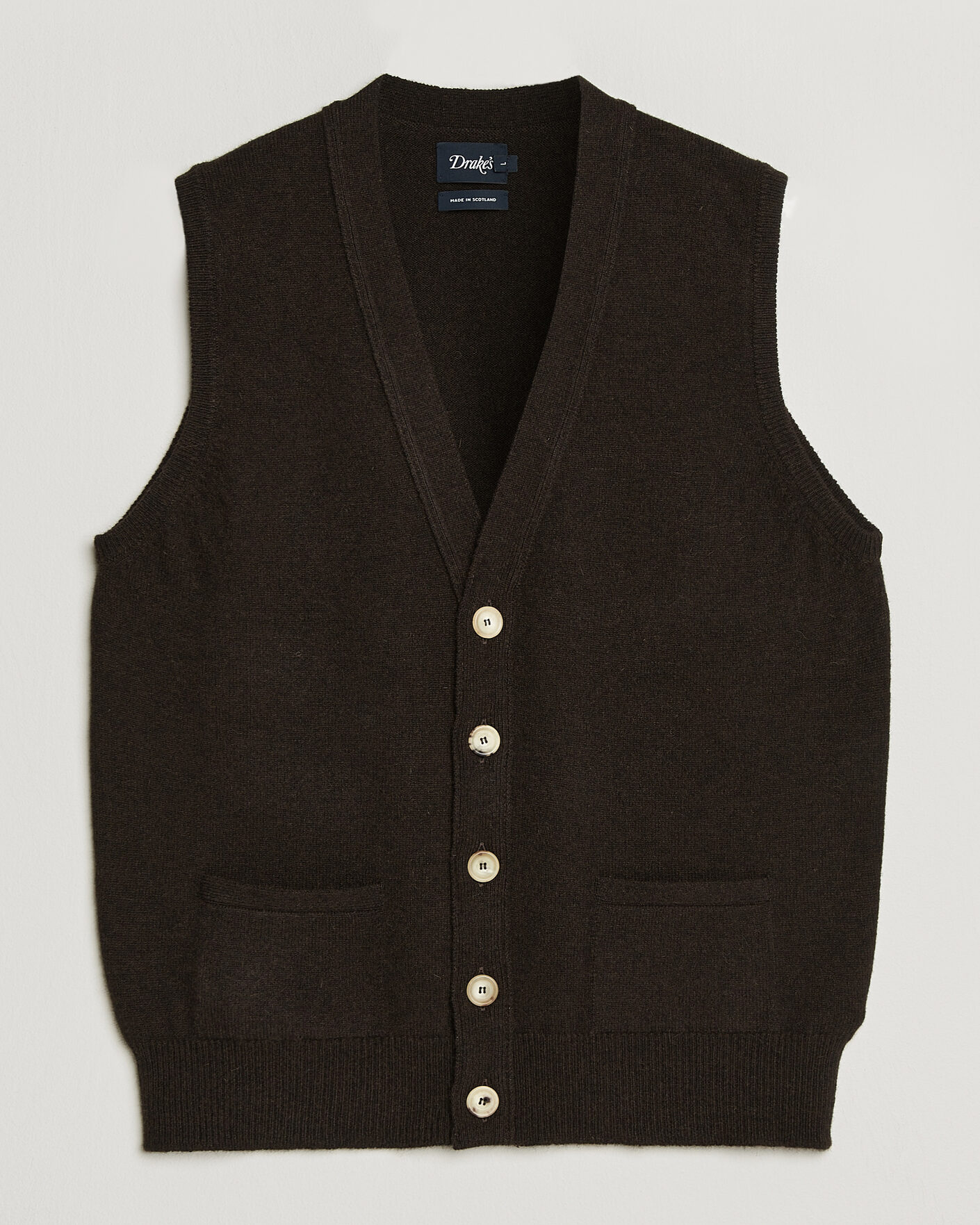 Homme | Pulls Et Tricots | Drake's | Lambswool Vest Cardigan Dark Brown