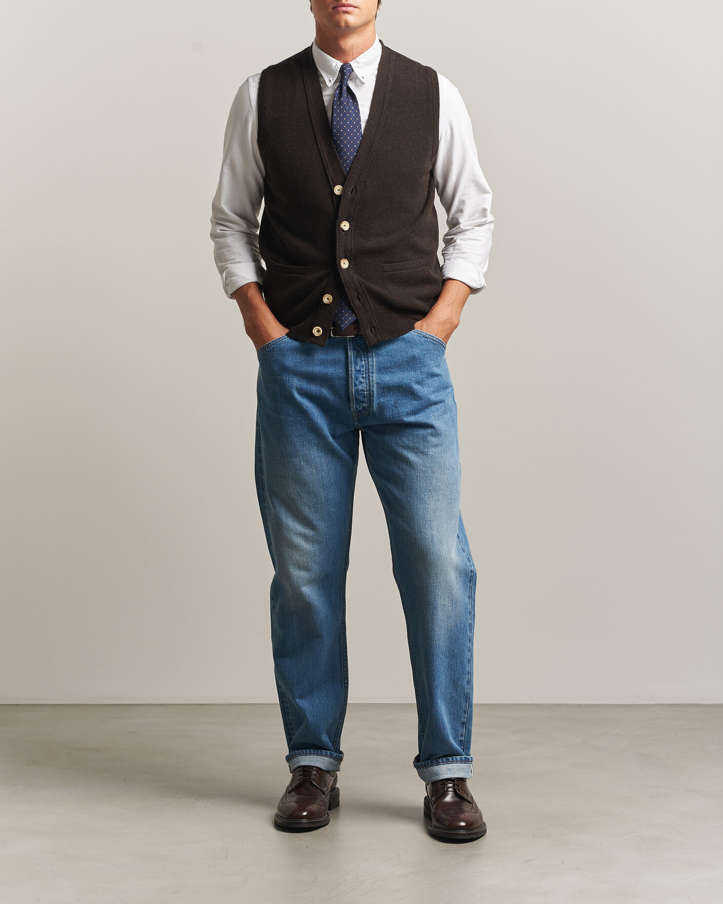 Homme | Pulls Et Tricots | Drake's | Lambswool Vest Cardigan Dark Brown