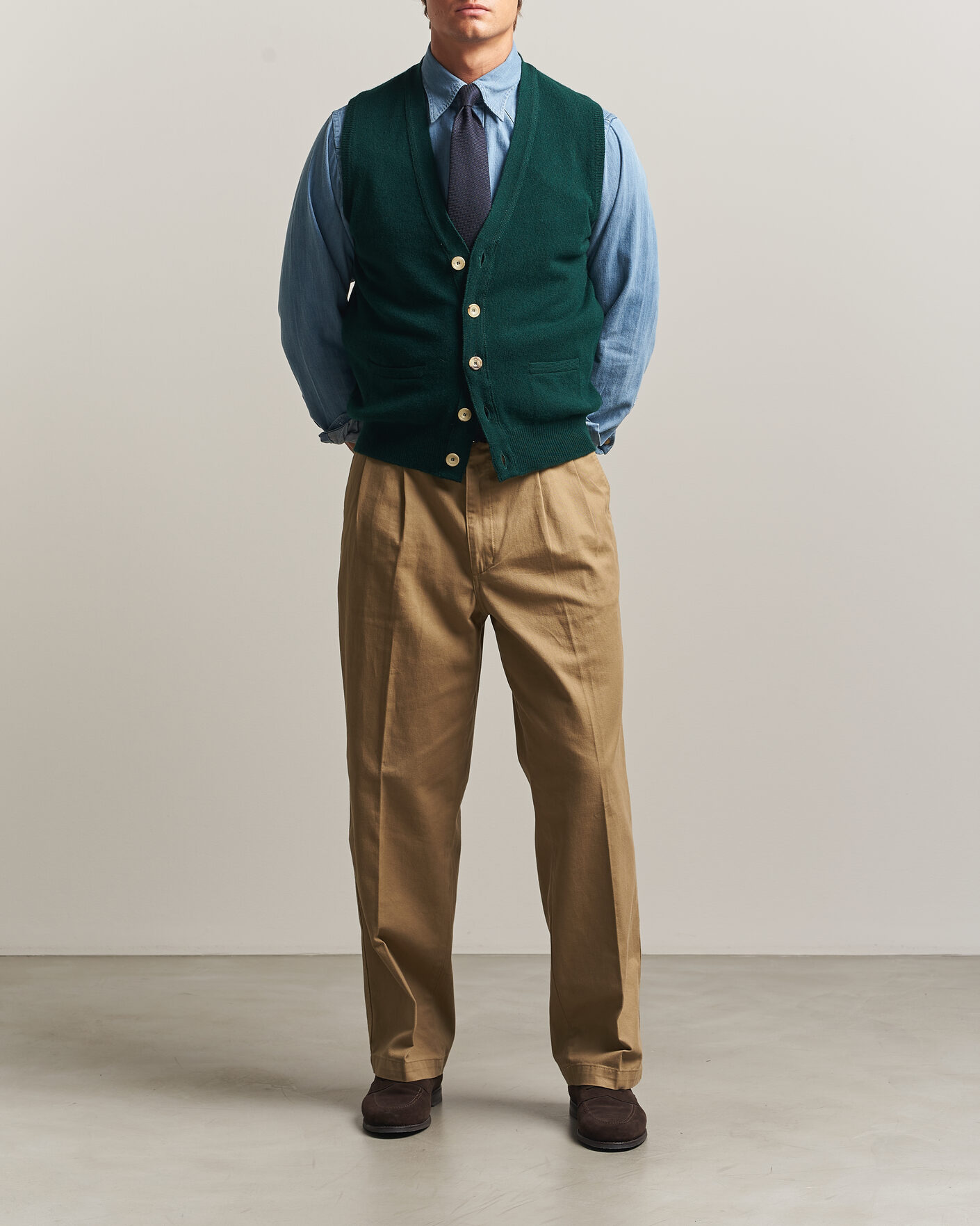 Homme | Pulls Et Tricots | Drake's | Lambswool Vest Cardigan Green