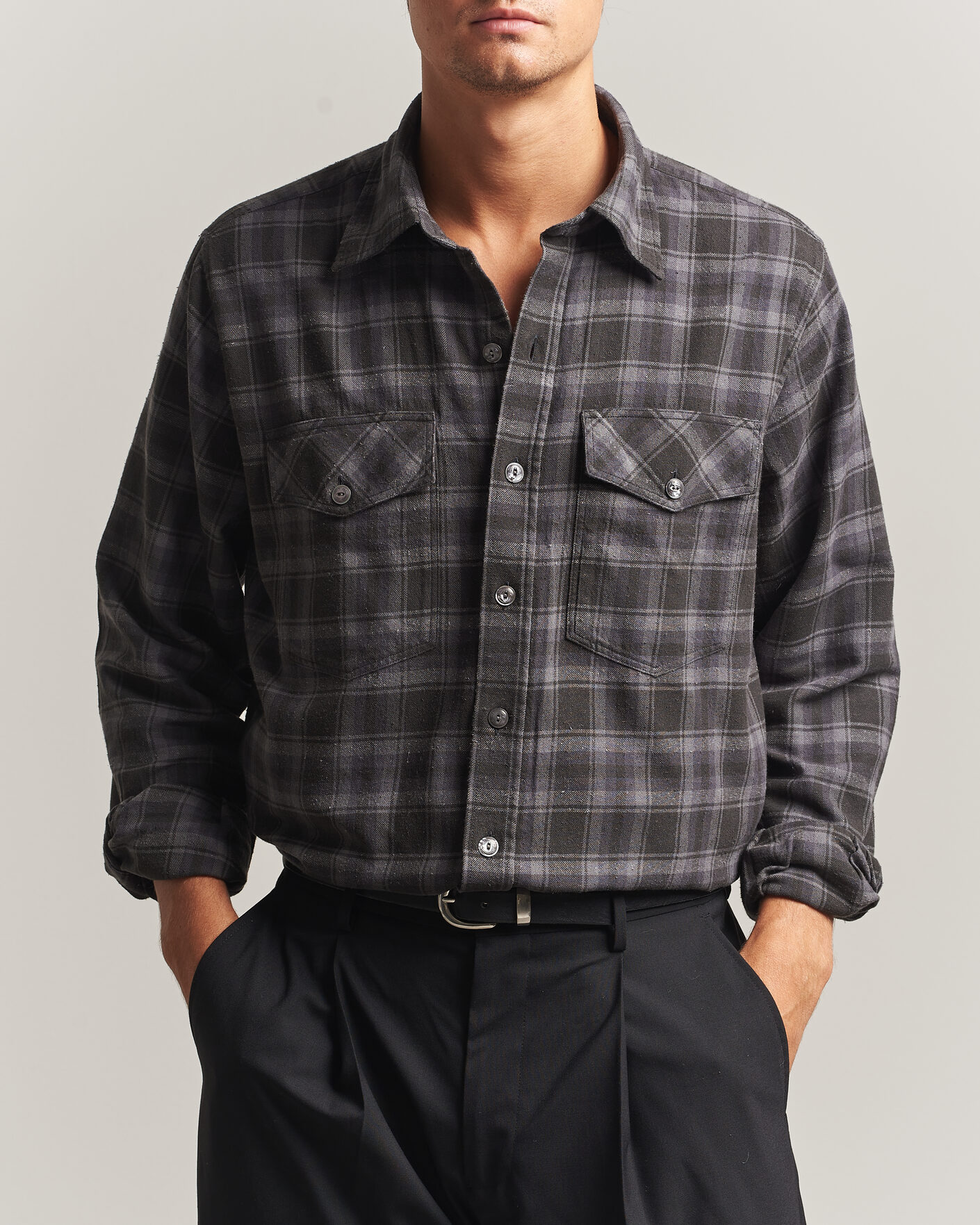 Homme | Chemises | Drake's | Cotton/Silk Two Pocket Shirt Grey