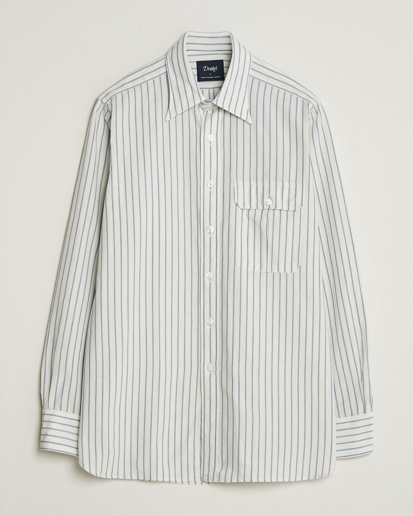 Heren | Overhemden | Drake's | One Pocket Halo Stripe Shirt White