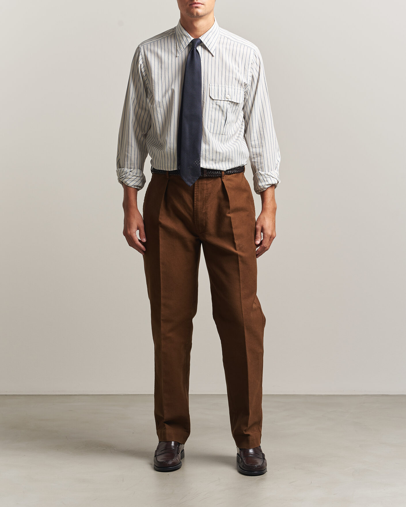 Heren | Overhemden | Drake's | One Pocket Halo Stripe Shirt White