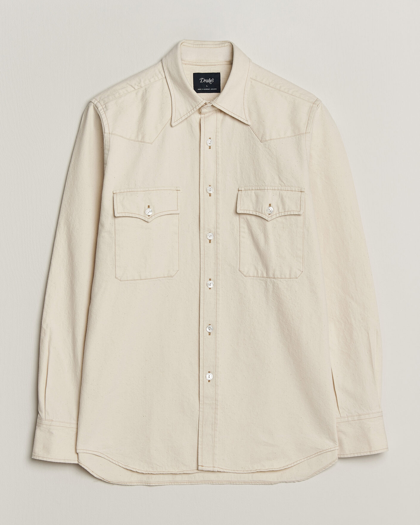 Homme | Chemises | Drake's | Western Denim Shirt Stone Wash Ecru
