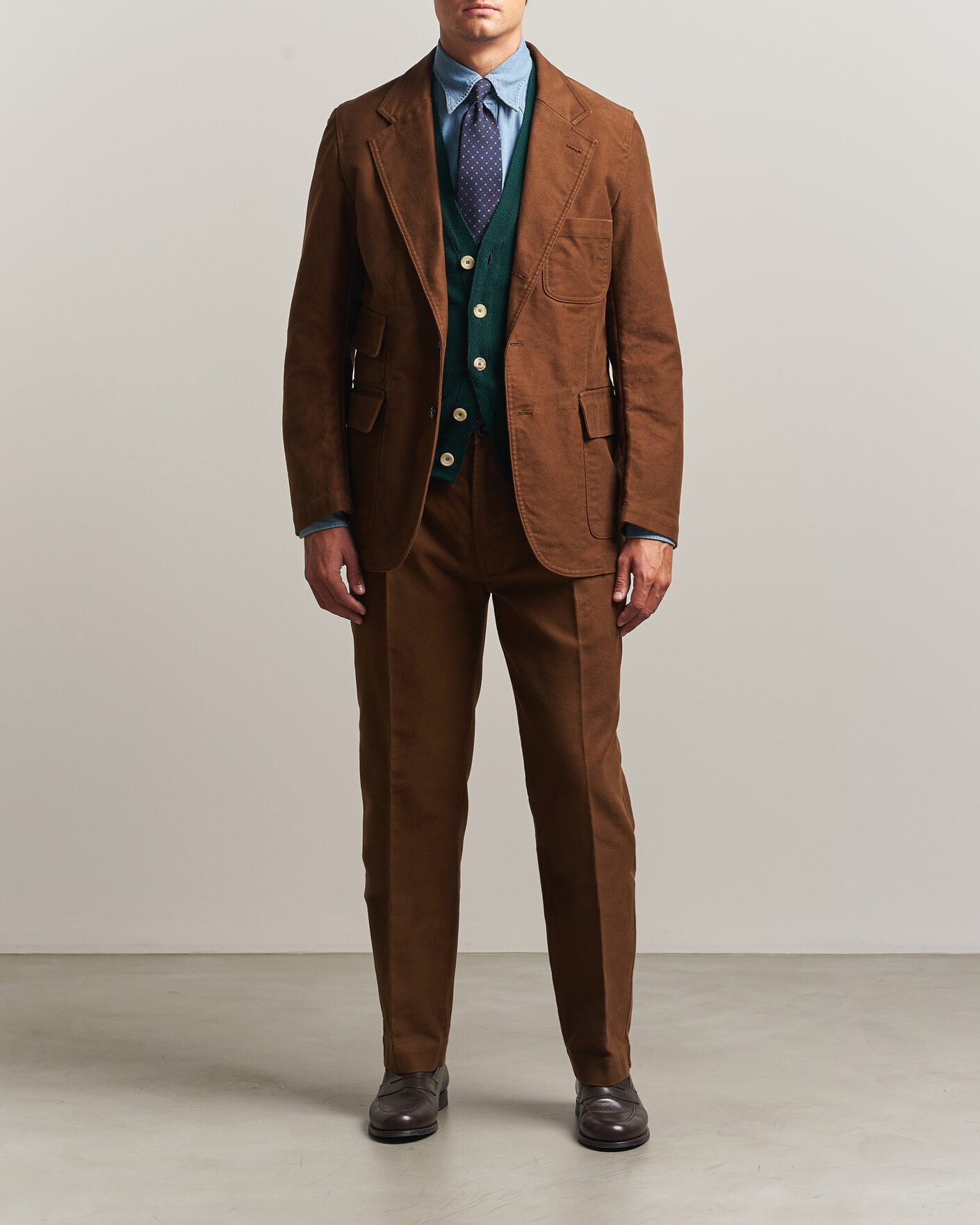 Homme | Pantalons | Drake's | MKIV Japanese Moleskin Games Trousers Brown