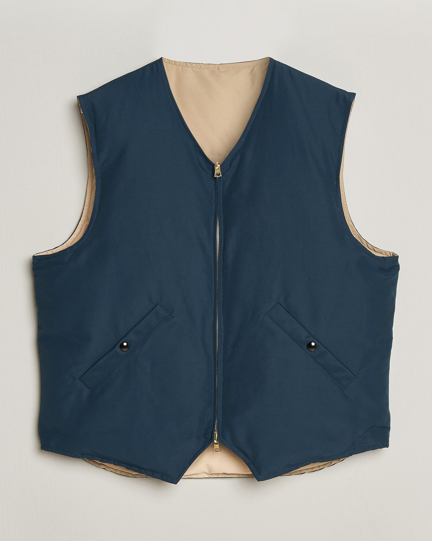Homme | Gilets | Drake's | Reversible Down Vest Petrol/Ecru