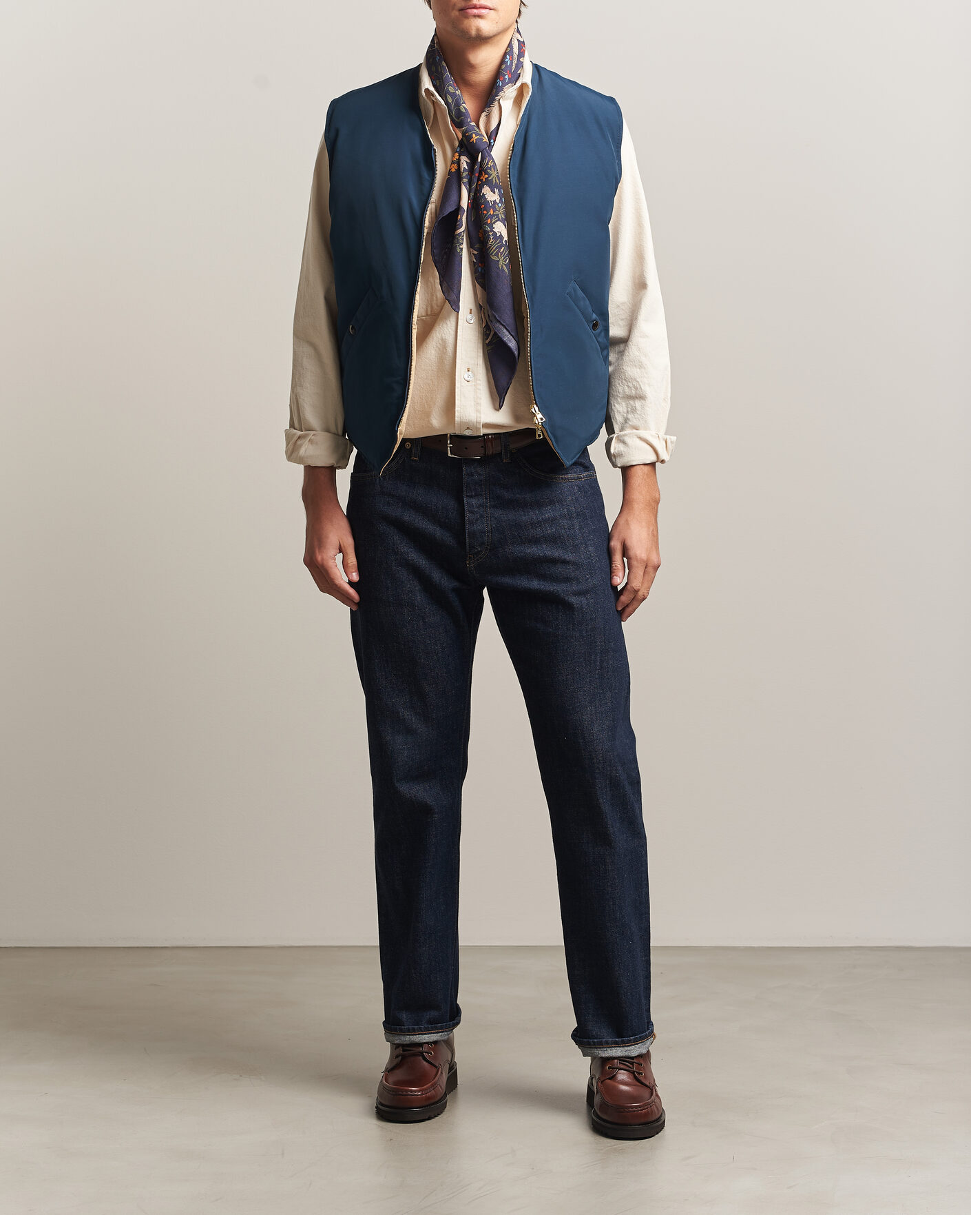 Homme | Gilets | Drake's | Reversible Down Vest Petrol/Ecru
