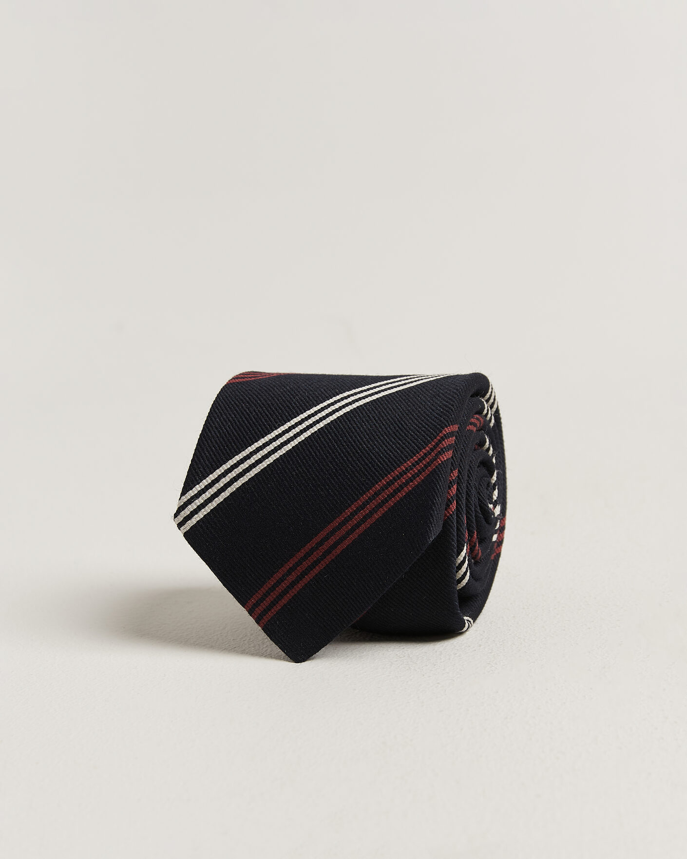 Homme | Cravates | Drake's | Reppe Stripe Wool/Silk Tie Navy/Brown/White