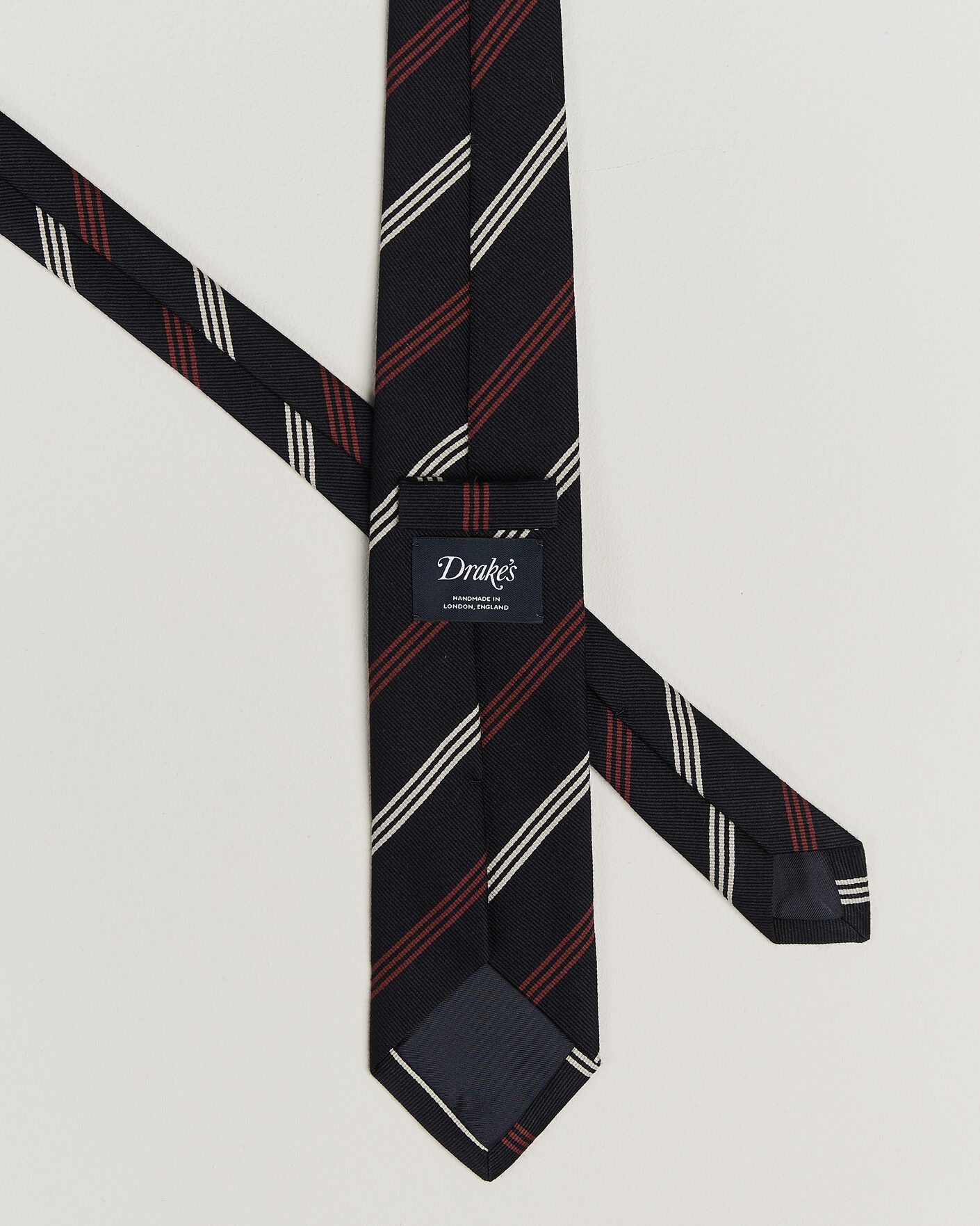 Homme | Cravates | Drake's | Reppe Stripe Wool/Silk Tie Navy/Brown/White