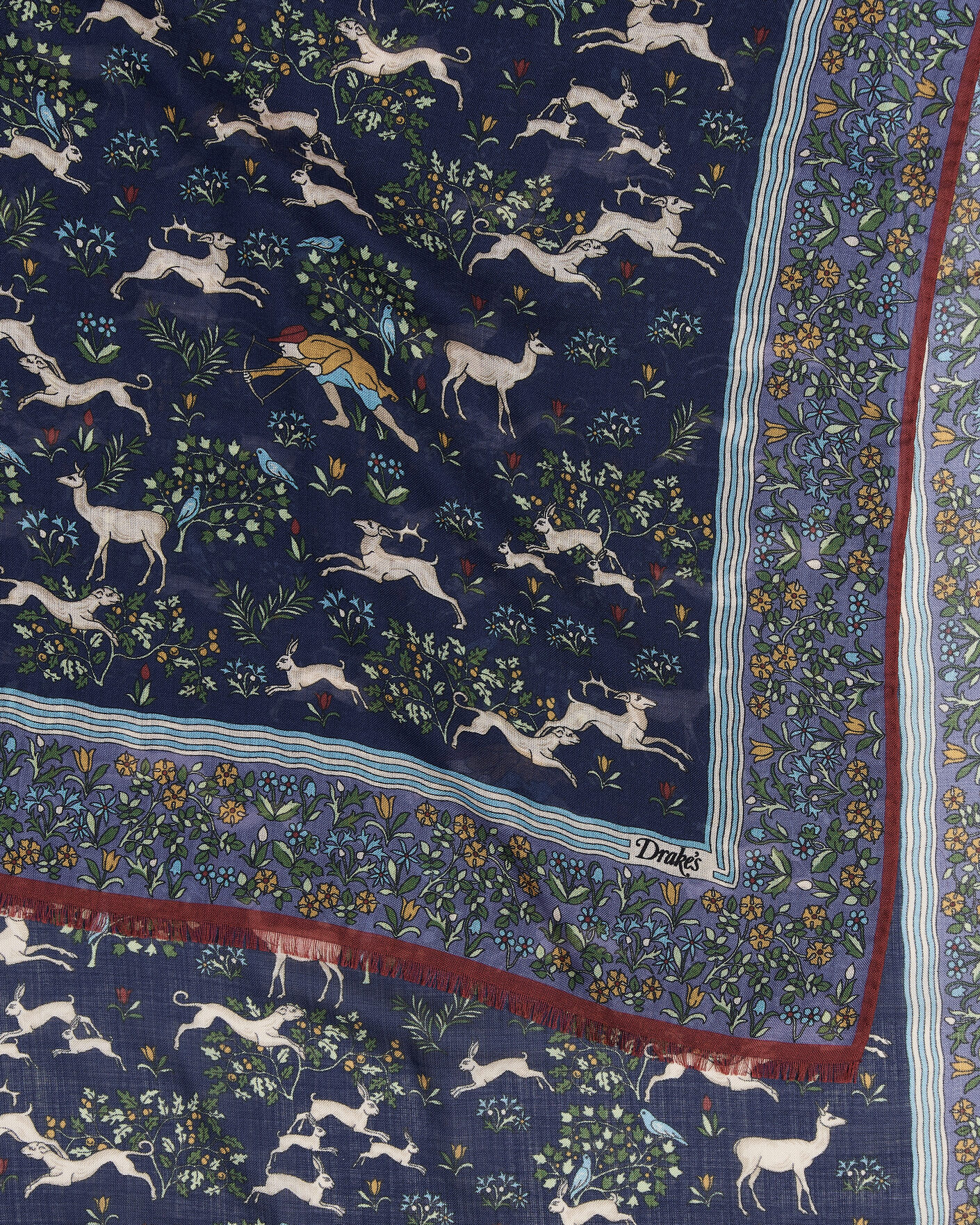 Heren | Sjaals | Drake's | Archival Animals Wool/Silk Scarf Navy