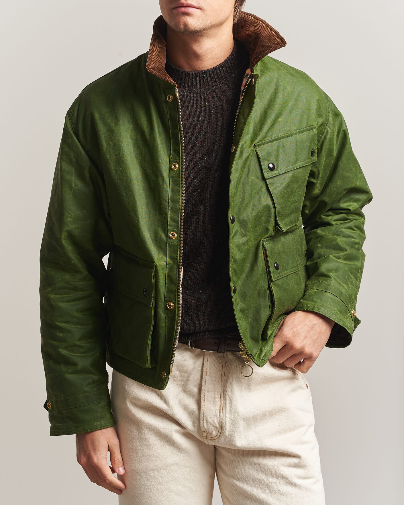 Heren | Jassen | Drake's | Waxed Wader Jacket Lemongrass