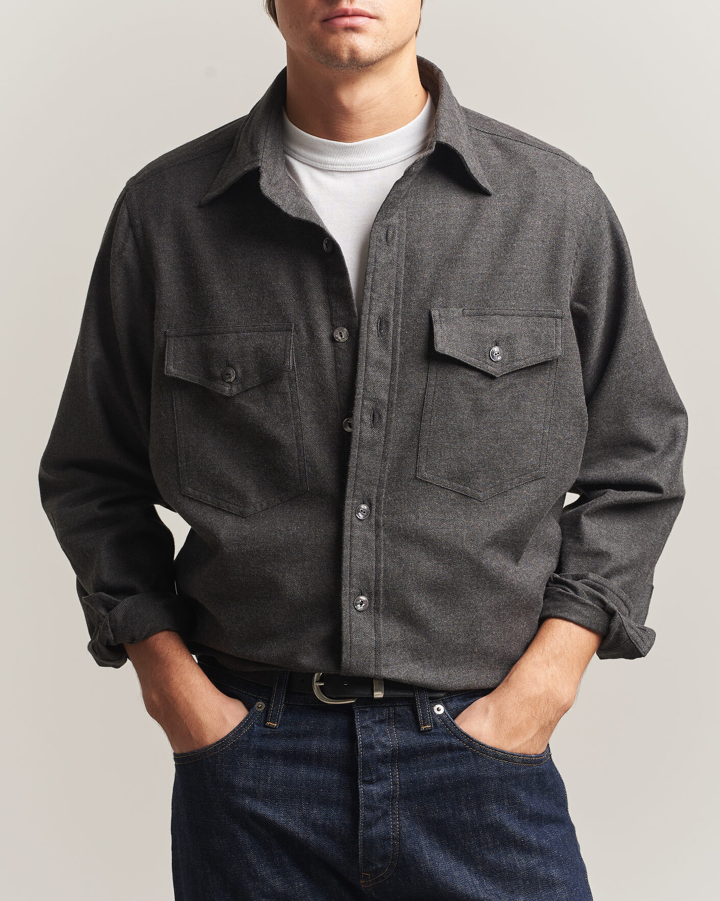 Homme | Chemises | Drake's | Two Pocket Casual Shirt Grey