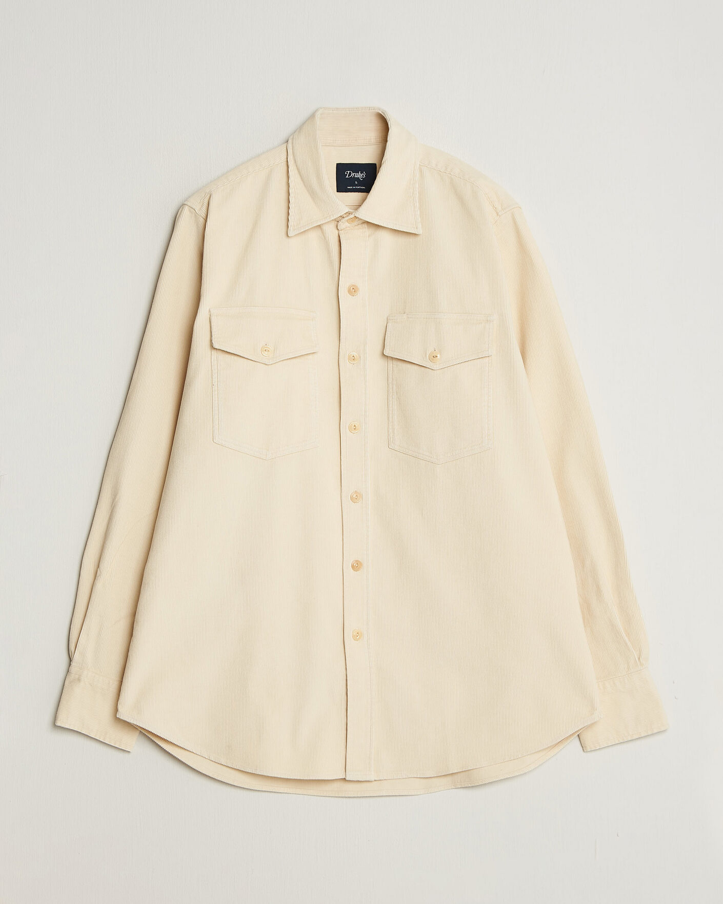Heren | Overhemden | Drake's | Two Pocket Corduroy Shirt Ecru