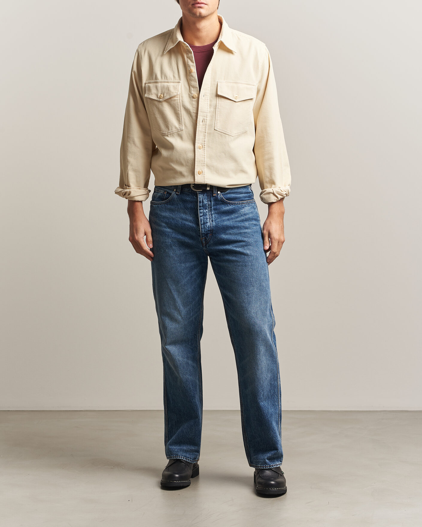Heren | Overhemden | Drake's | Two Pocket Corduroy Shirt Ecru