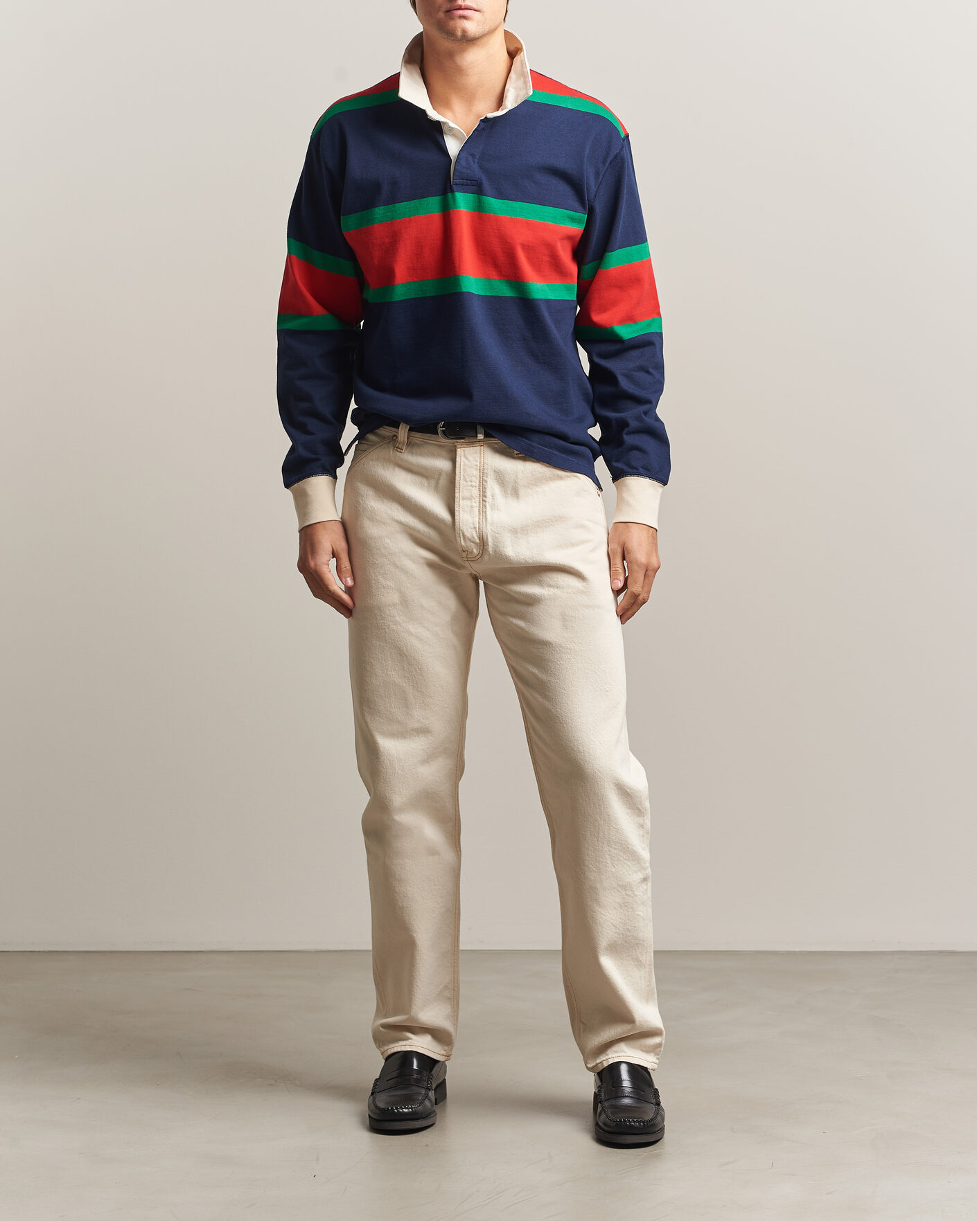 Homme | Pulls Et Tricots | Drake's | Middle Stripe Rugby Navy/Red/Green