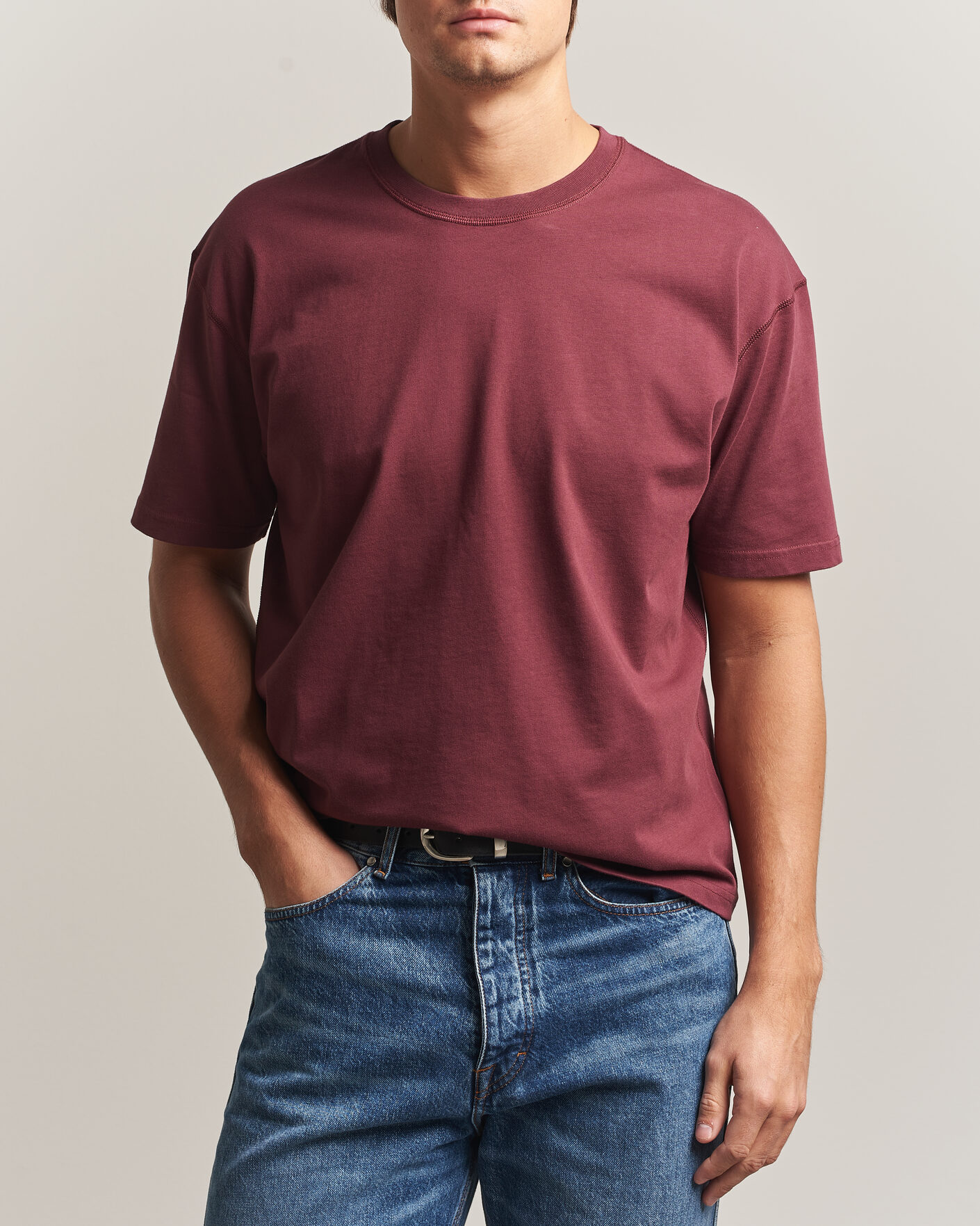 Heren | T-shirts | Drake's | O´Clock Back Print Hiking T-Shirt Dark Plum