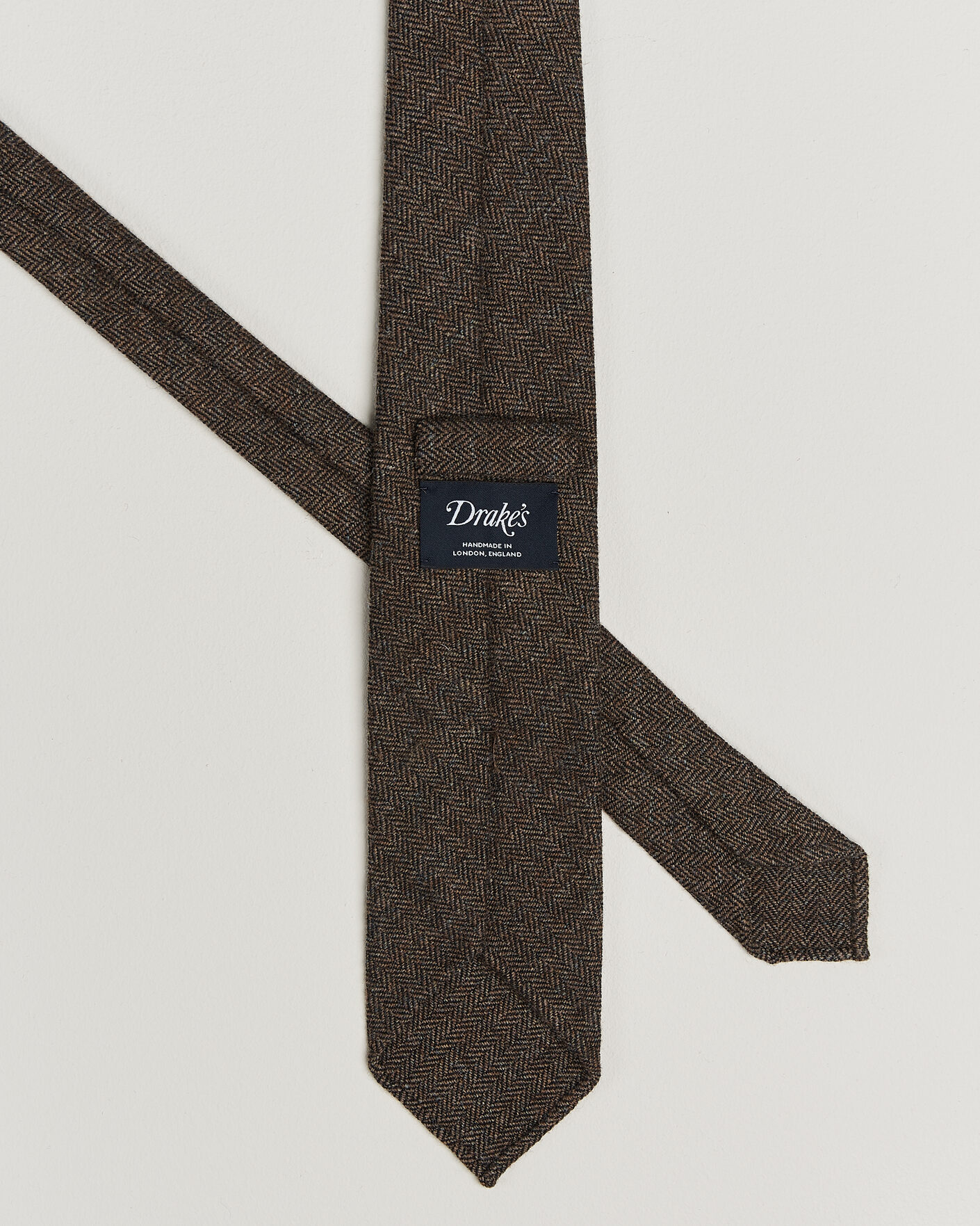 Homme | Cravates | Drake's | Shetland Herringbone Tie Brown