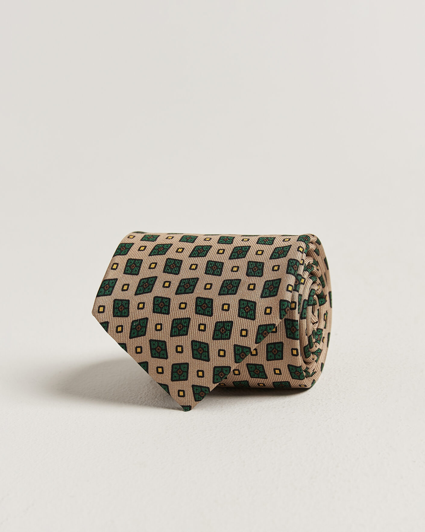 Heren | Stropdassen | Drake's | Mini Diamond Dot Pattern Silk Tie Beige/Green