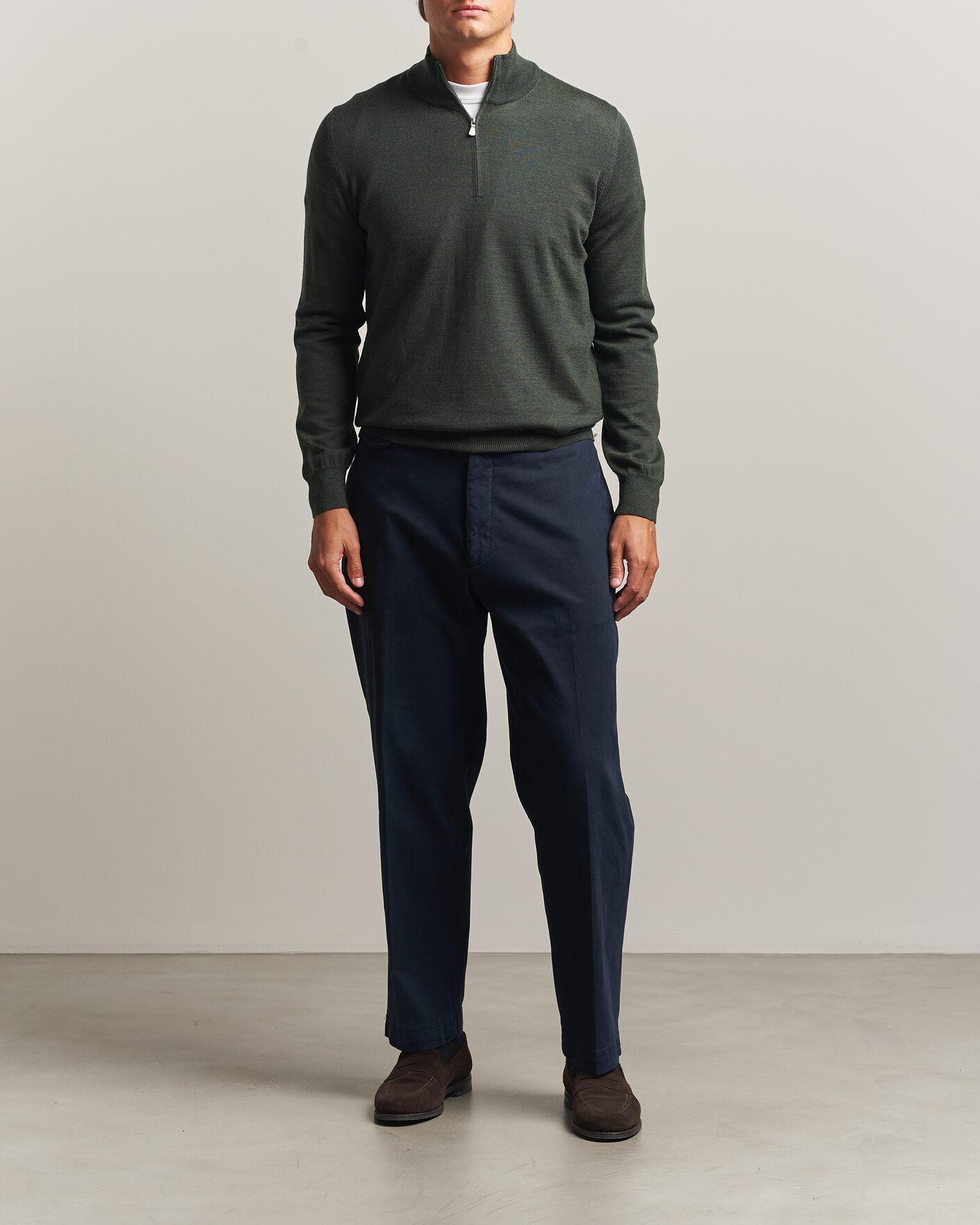Homme | Pulls Et Tricots | Gran Sasso | Merino Fashion Fit Half Zip Olive Melange