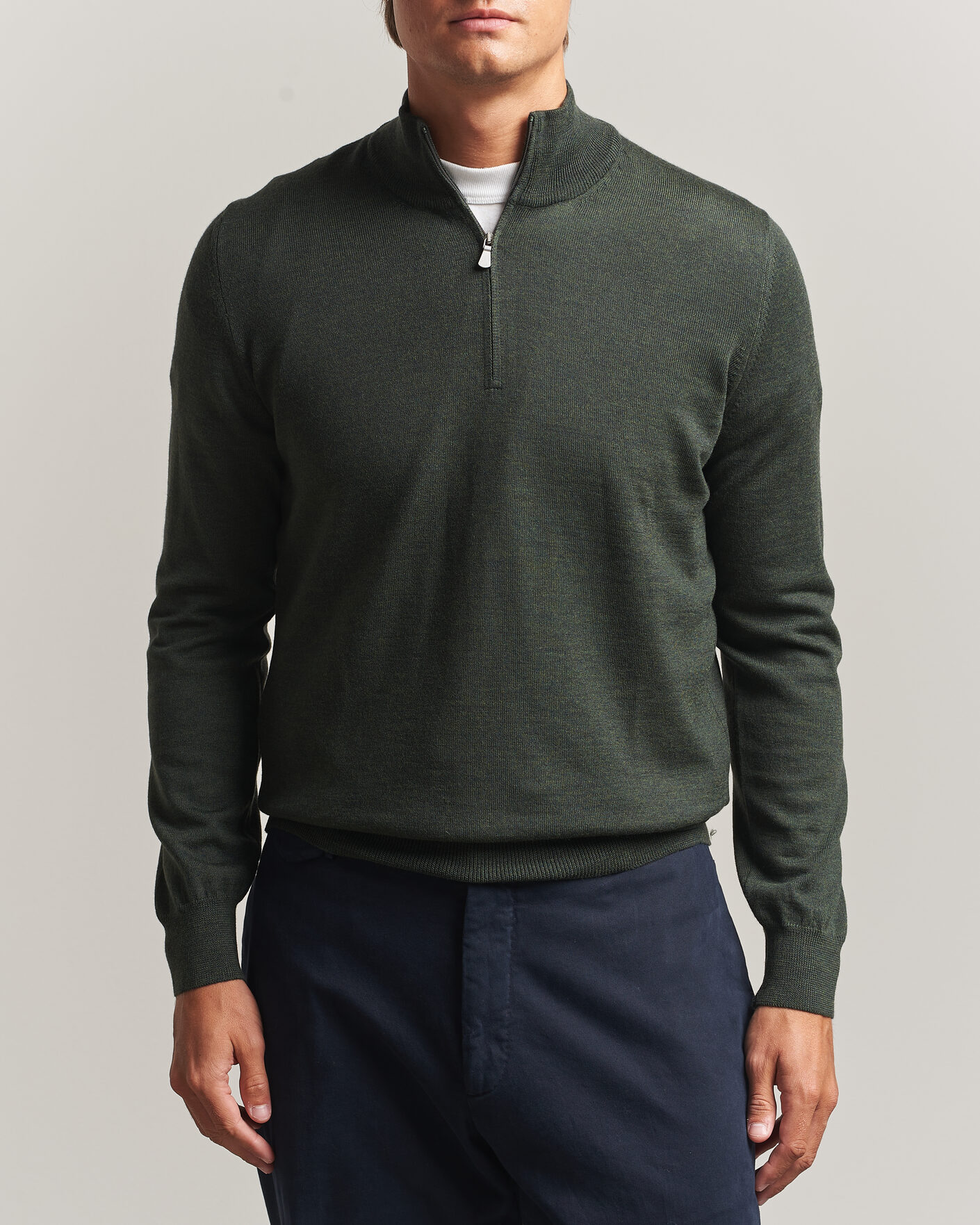 Homme | Pulls Et Tricots | Gran Sasso | Merino Fashion Fit Half Zip Olive Melange