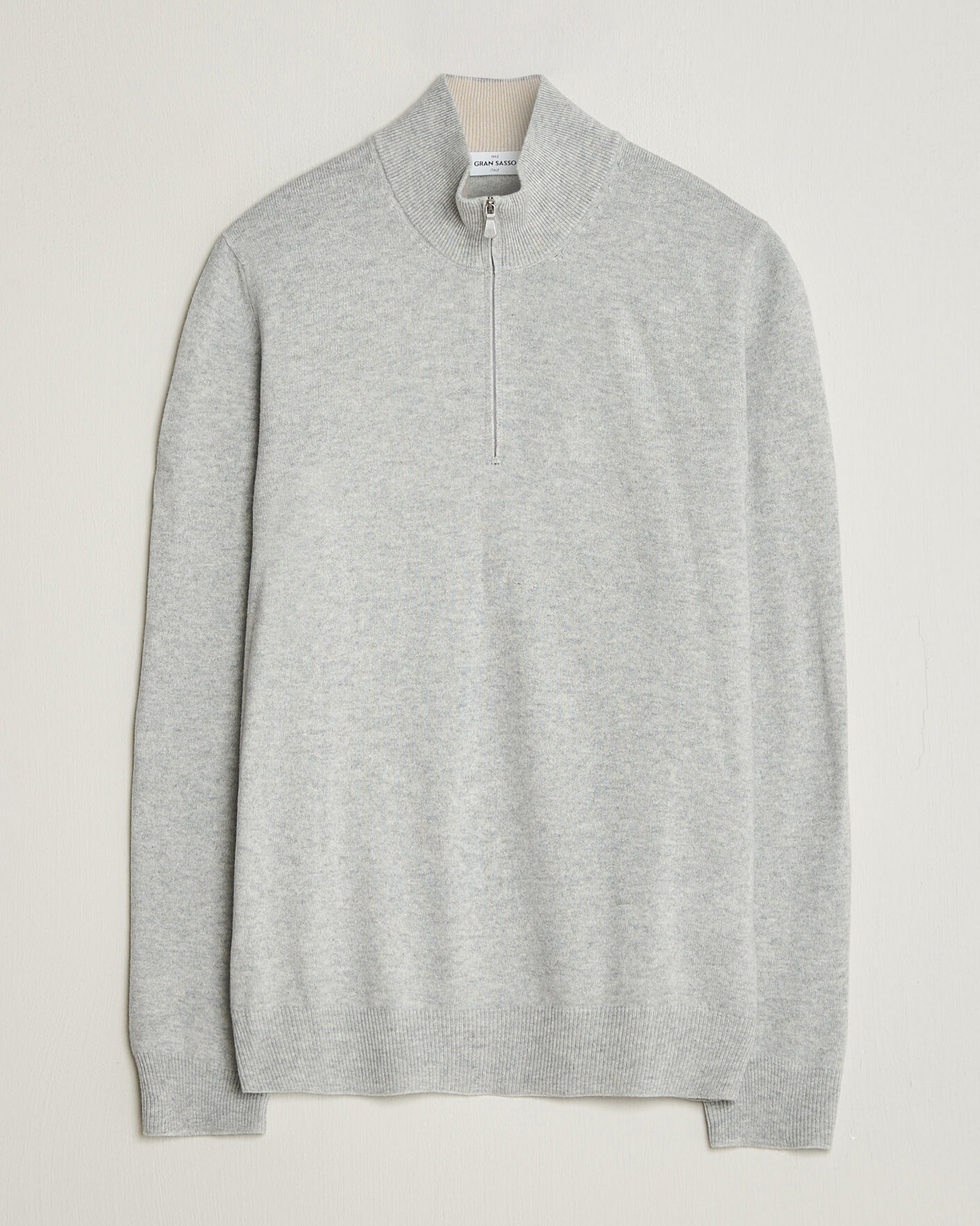 Heren | Truien | Gran Sasso | Wool/Cashmere Half Zip Light Grey Melange