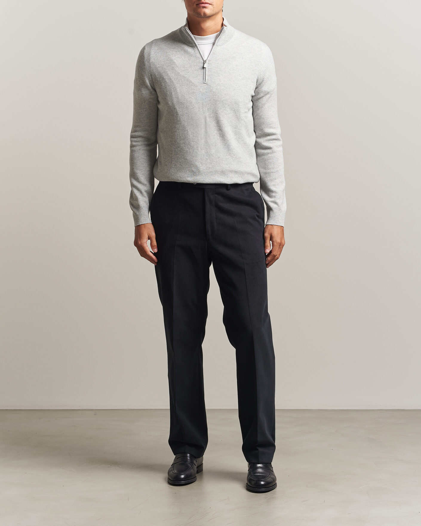 Heren | Truien | Gran Sasso | Wool/Cashmere Half Zip Light Grey Melange