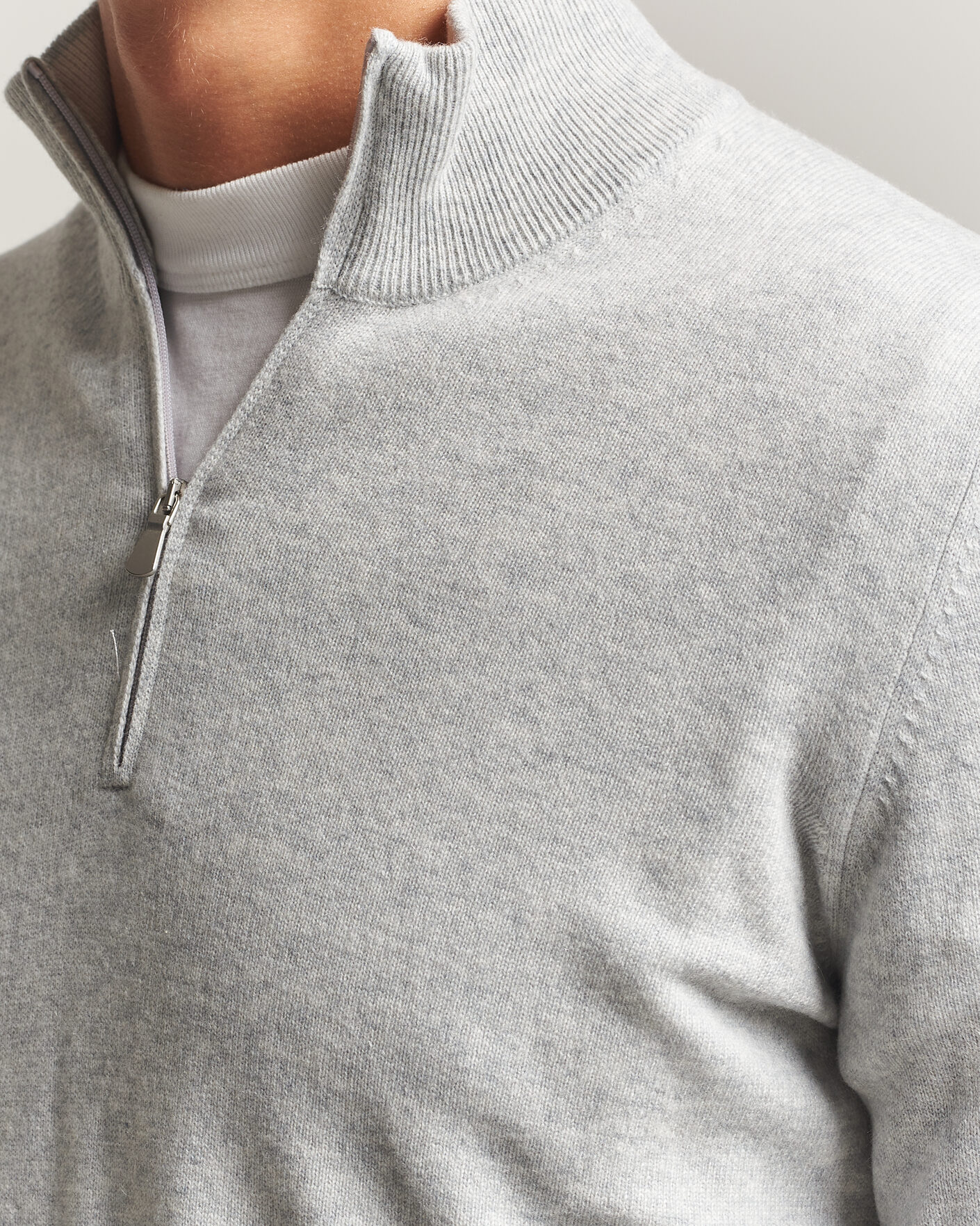 Heren | Truien | Gran Sasso | Wool/Cashmere Half Zip Light Grey Melange