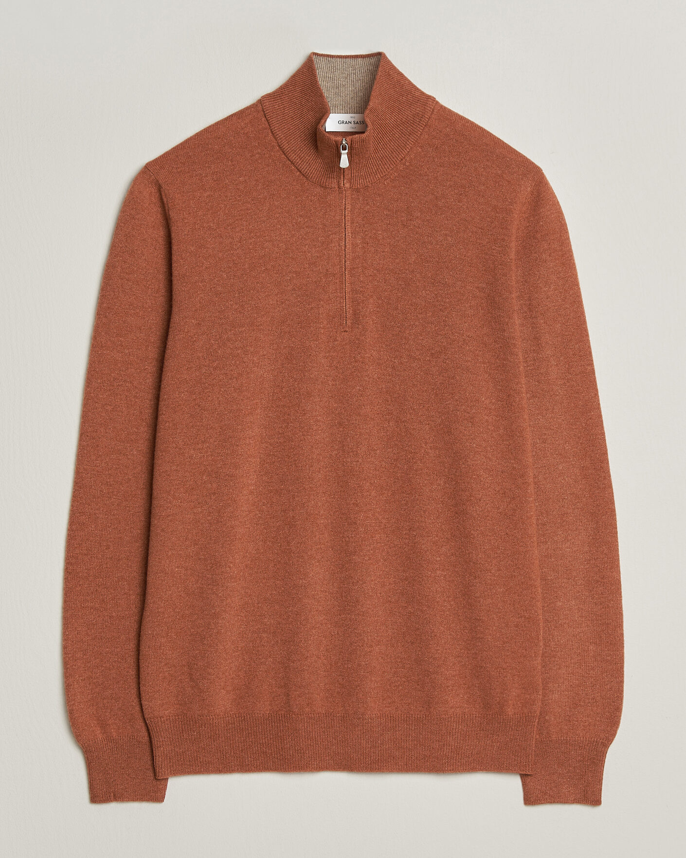 Heren | Truien | Gran Sasso | Wool/Cashmere Half Zip Rust Orange