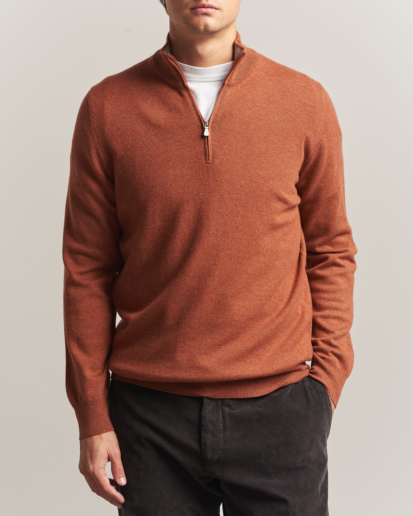 Heren | Truien | Gran Sasso | Wool/Cashmere Half Zip Rust Orange